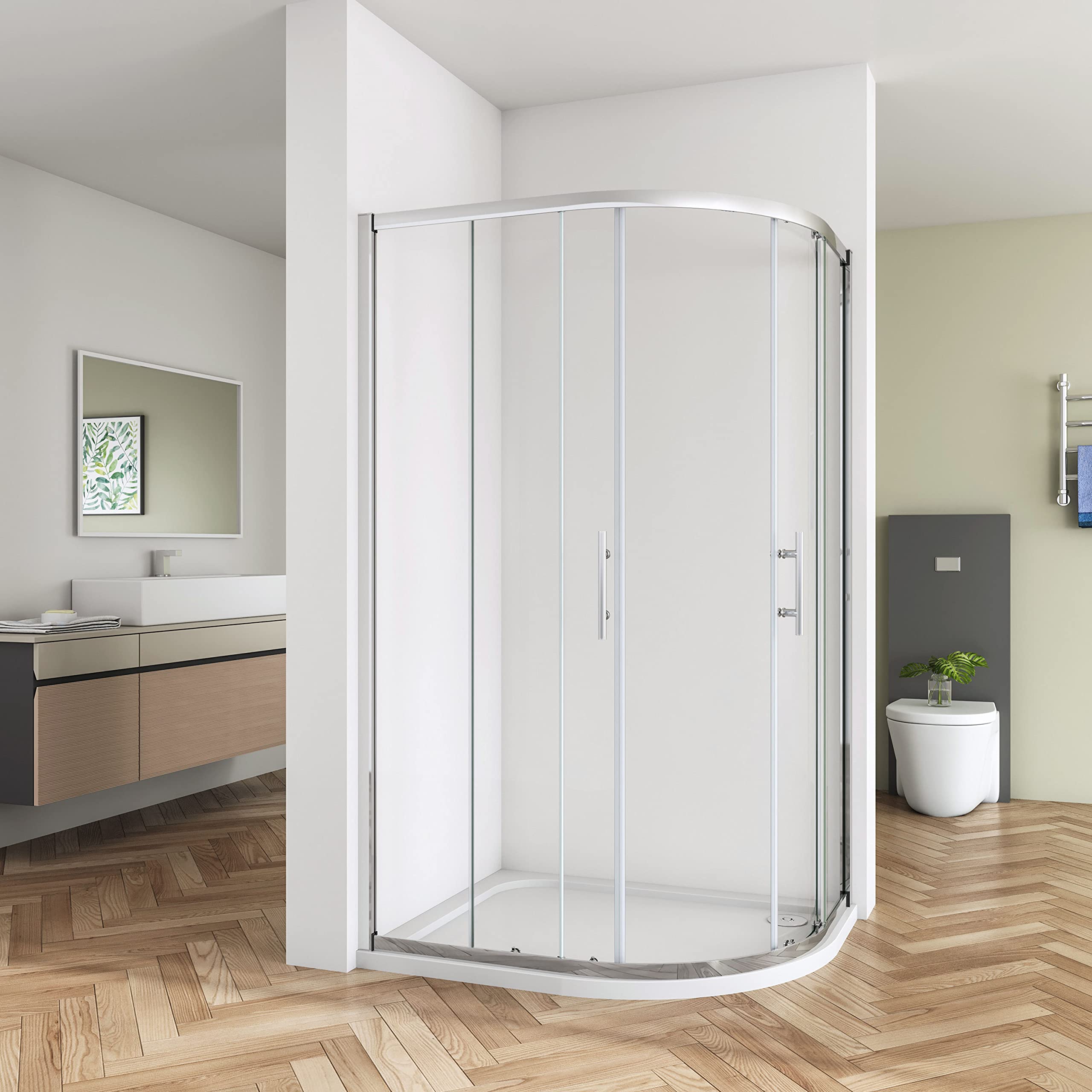 ELEGANT 1200 X 760 Mm Sliding Shower Enclosure 6mm Glass Reversible Cubicle Door With Shower Tray And Waste Side Panel 16176344