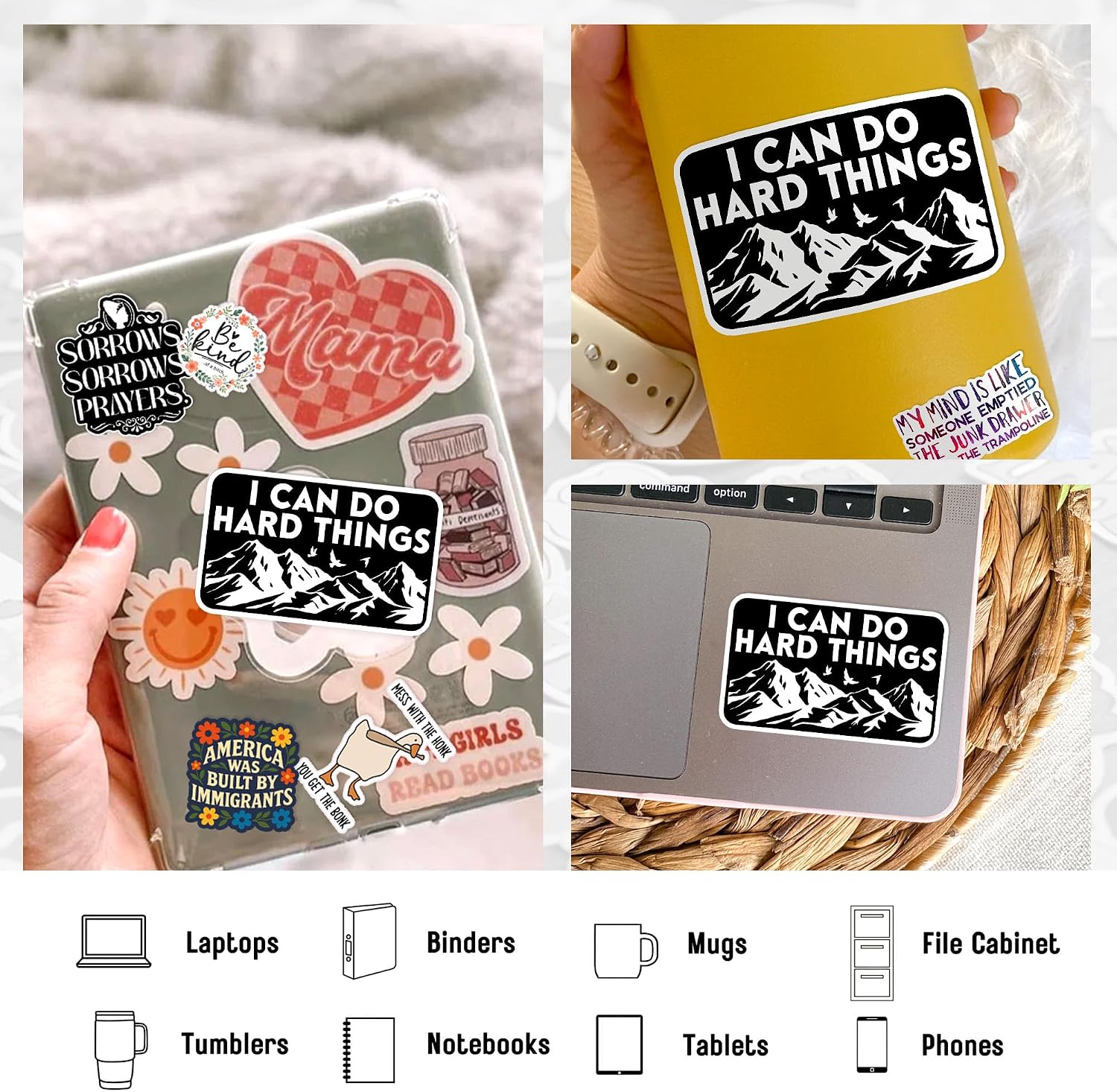 (3Pcs) I Can Do Hard Things Sticker Positive Motivational Quote 2" Waterproof Die-Cut Vinyl Sticker for Laptop Water Bottle Tumbler Kindle Hard Hat Decal Stuff Gift for Her Him 2 Inches image 3