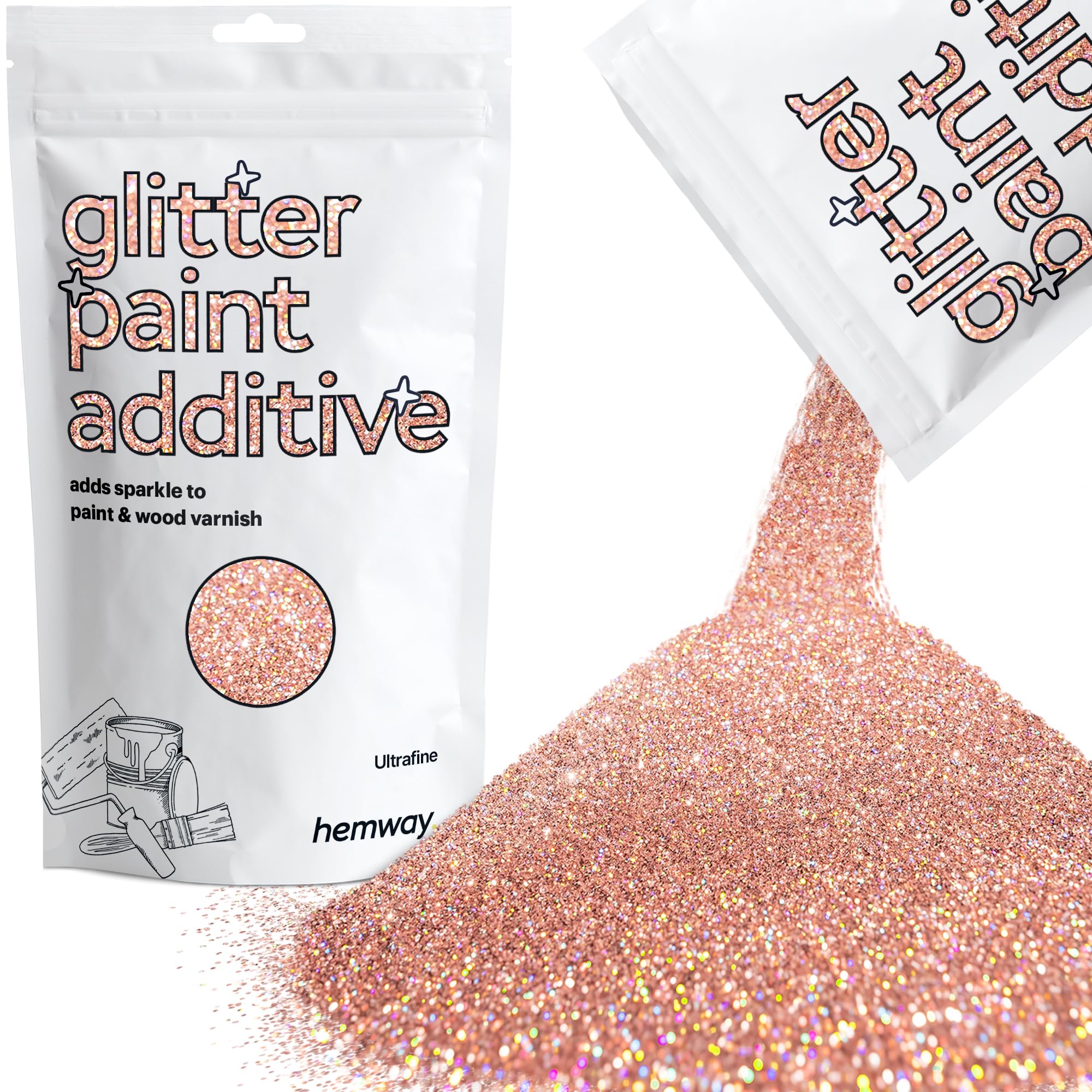 Rose Gold Holographic Glitter Paint Additive 100g for Adding Sparkle to Paints & Varnish | Paint Walls Sparkly Add to Emulsion, Acrylic or Lacquer Indoor | Hemway