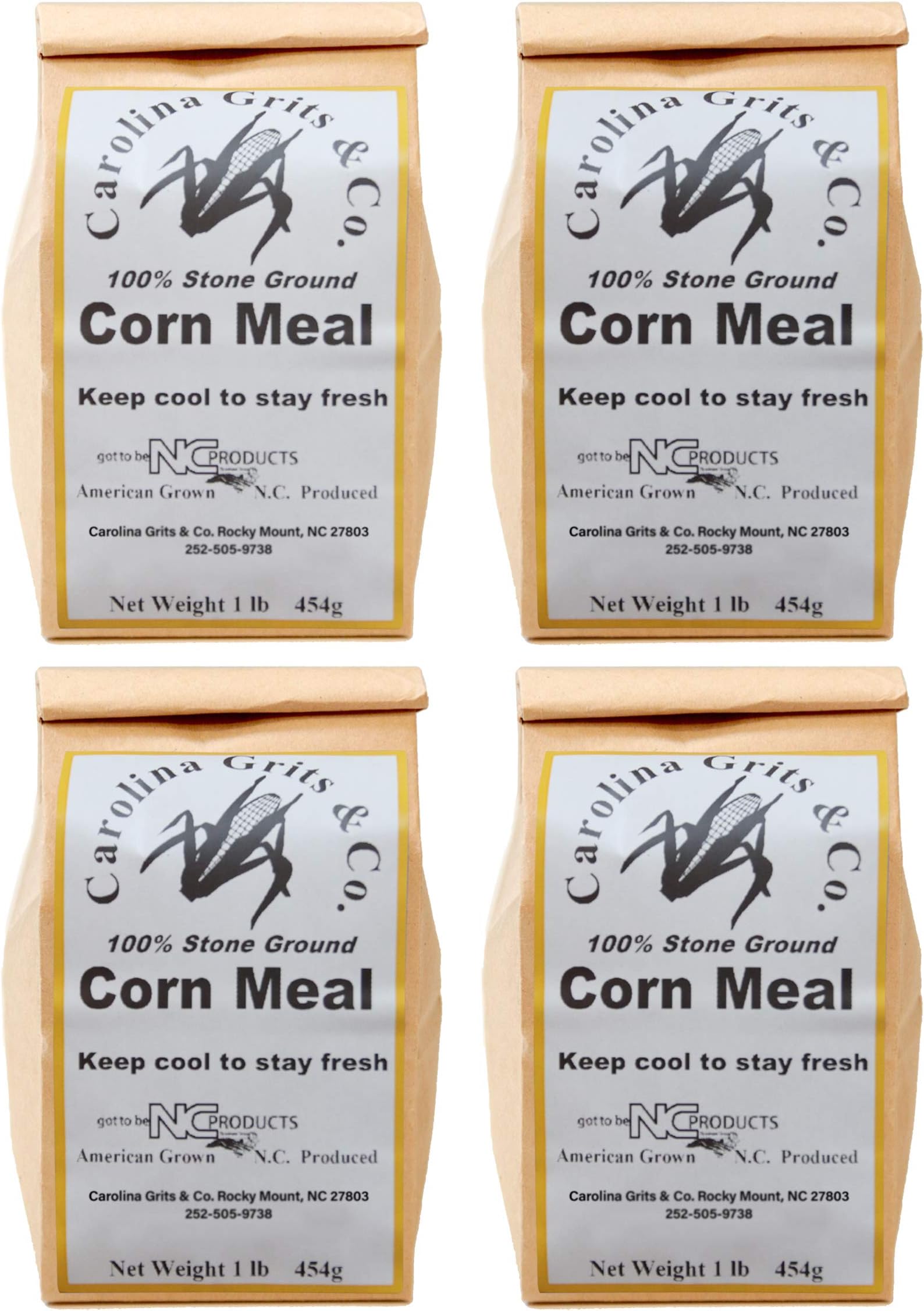 Carolina Grits Company Stone Ground Chef Grade Medium Grind Cornmeal - non-GMO 4 Pack, 64 ounces