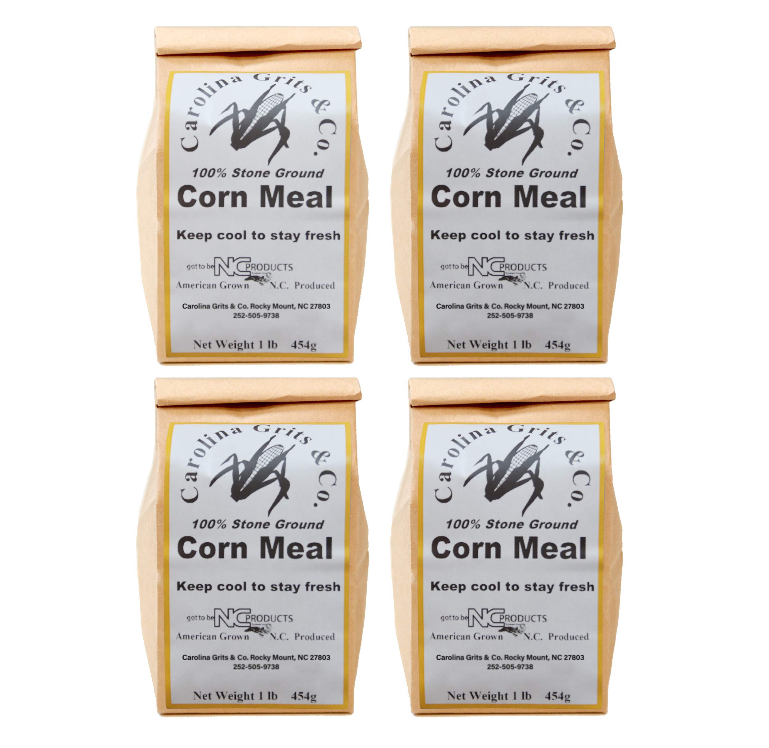 Carolina Grits Company Stone Ground Chef Grade Medium Grind Cornmeal - non-GMO 4 Pack, 64 ounces