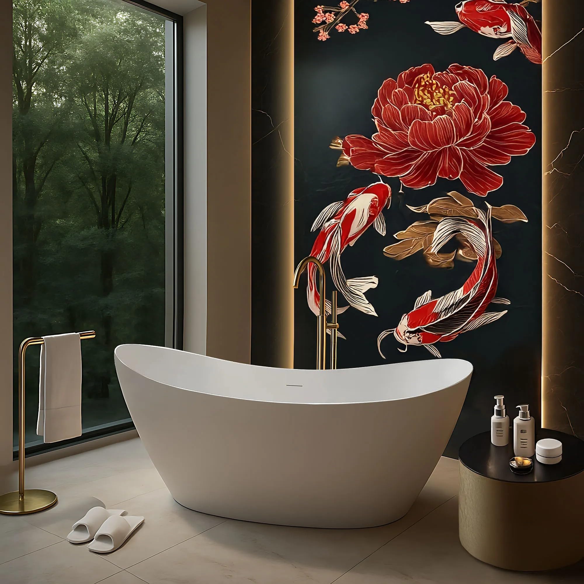Rea - Wanna Wolnostojąca Ferrano Slim 170 Nakładka Korka Złota Szczotkowana 170, Akryl, Biały 170X80X72cm