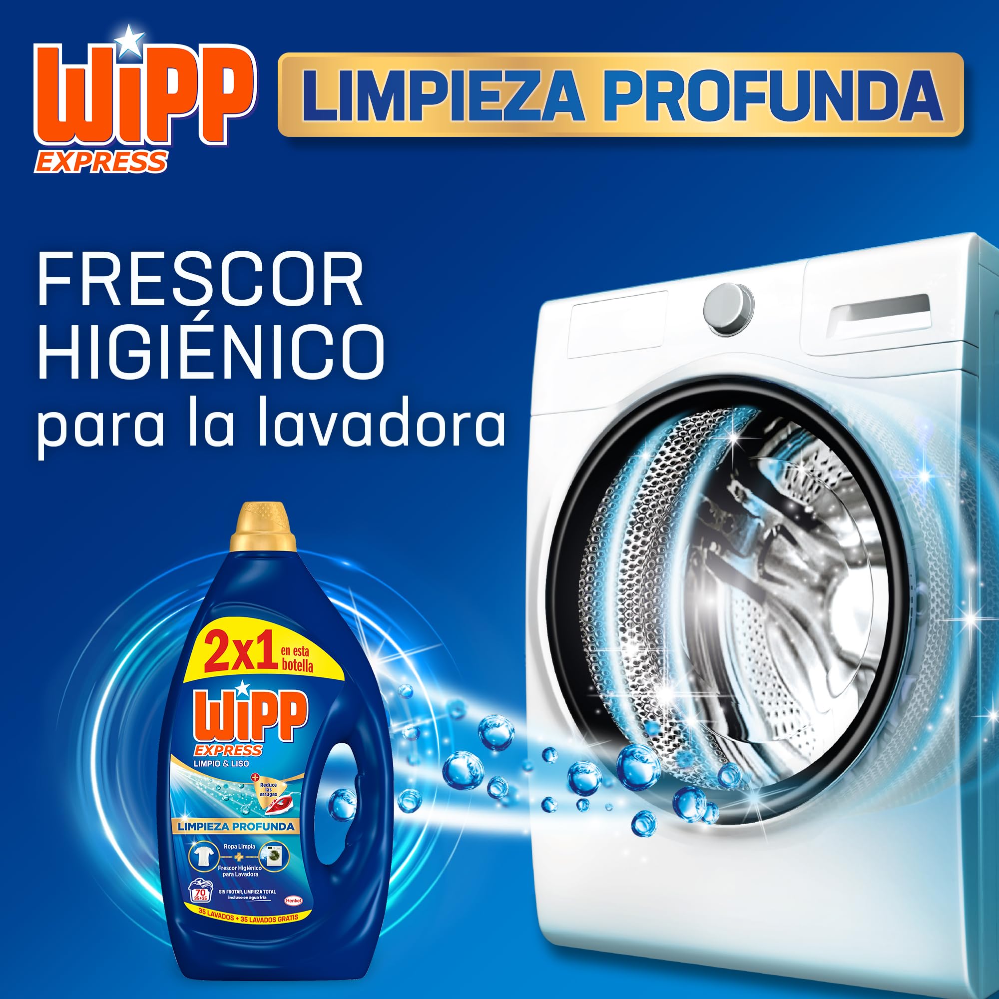 Wipp Express Limpieza Profunda Gel Limpio & Liso (3 x 3150 ml), detergente lavadora líquido que reduce las arrugas, detergente con fórmula quitamanchas ropa apto para agua fría