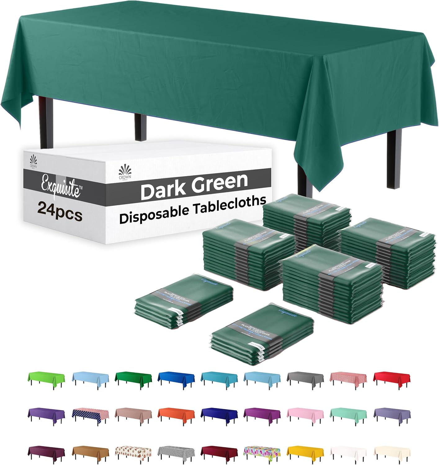 Party Solids Dark Green Rectangular Plastic Tablecloth - 54x108 Inch, Pack Of 24