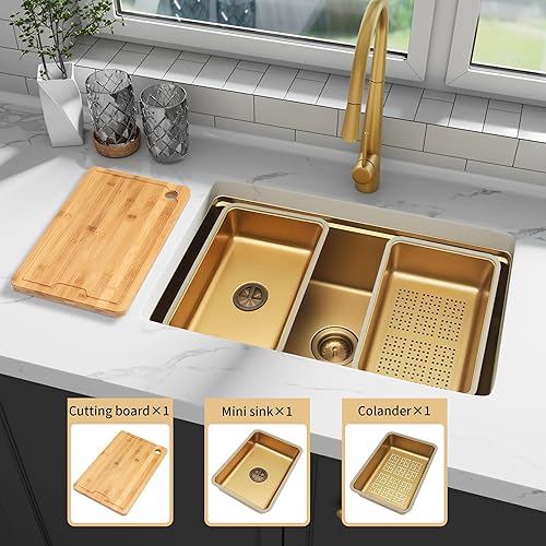 Miniatura 6 de MILOSEN Fregadero de estación de trabajo de acero inoxidable, fregadero de cocina de montaje inferior dorado, fregaderos de cocina de un solo tazón,