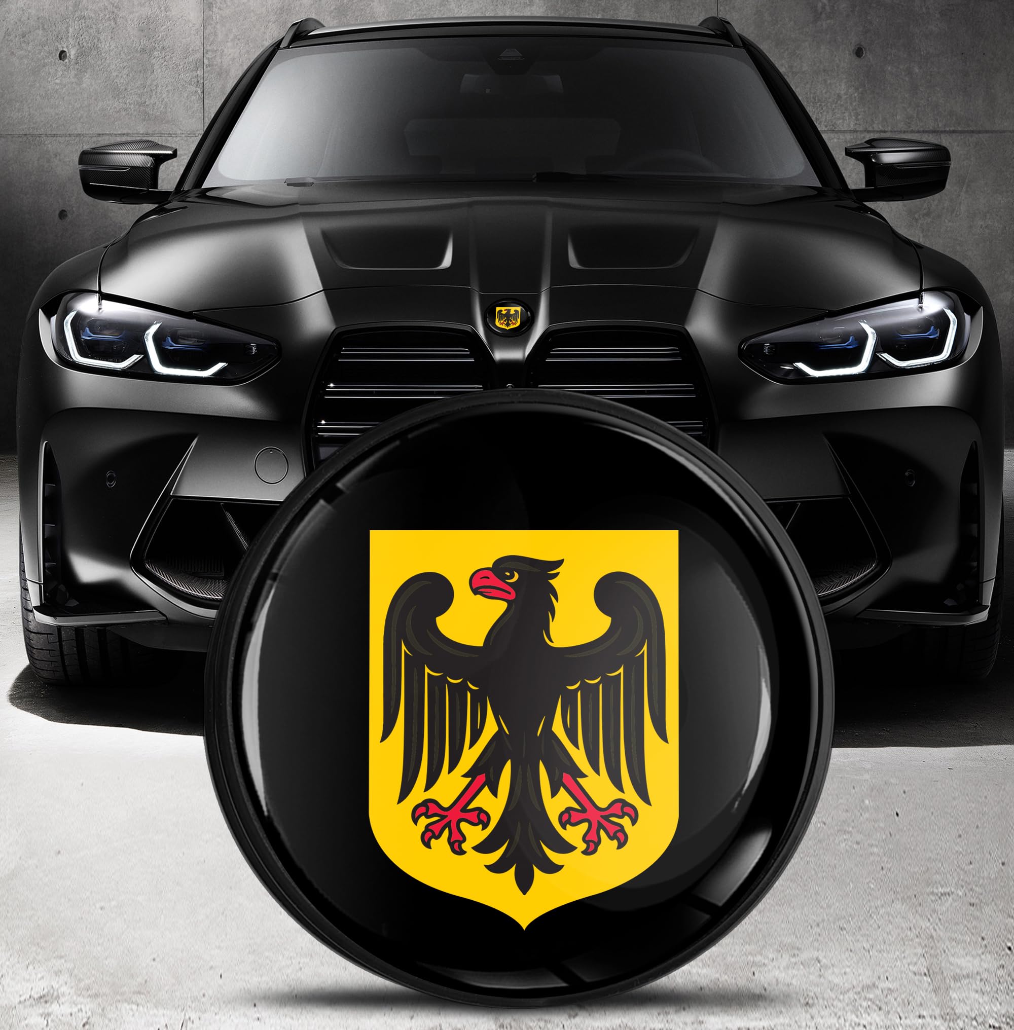 Biomar Labs Motorhaube Kofferraum Plakette Abzeichen 82mm Kompatibel mit BMW Emblem 51148132375 Schwarz Gelb Rot EO 34 - N