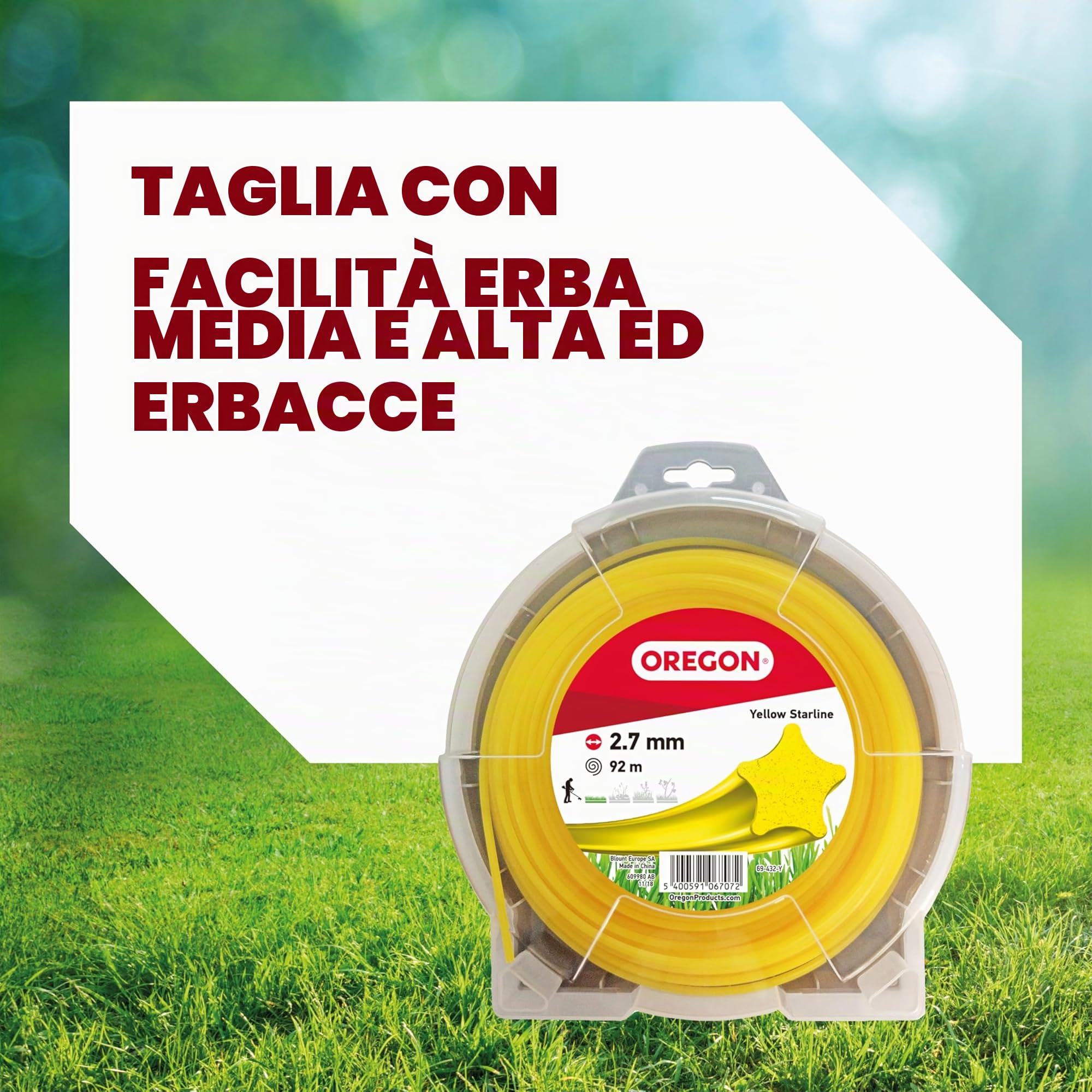 Oregon Filo per Decespugliatore a Forma di Stella in Nylon Resistente, Adatto per Erba Alta, Rifiniture e Vegetazione Fitta, Compatibile con Numerosi Marchi, 2,7 mm x 92 m (69-432-Y) Giallo