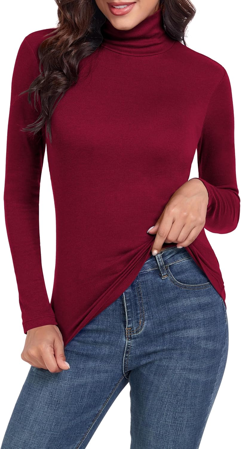 H HIAMIGOS Turtleneck Ribbed Tops for Women Thermal Underwear Thermal Shirts Long Sleeve Tops - Image 2