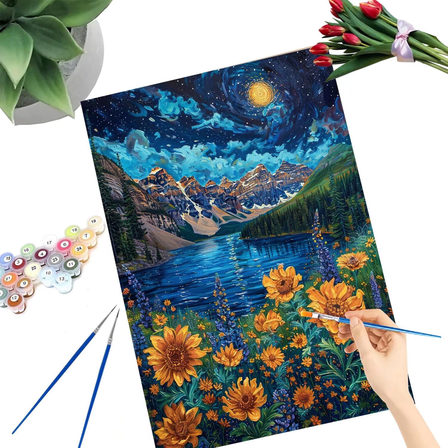 Pintar por Numeros Adultos pintar por numeros niños manualidades niños 10 años, DIY Pintar por Números de Pincel y Pintura acrílica Decoraciones para el Hogar Manualidades, sin Marco 60x80cm C-22