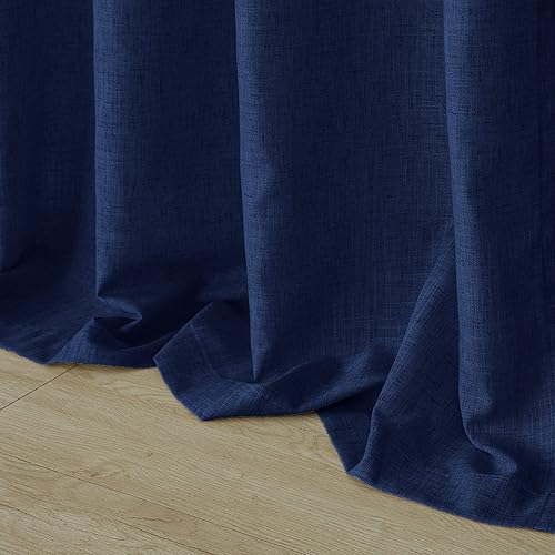Miniatura 7 de Mrs.Naturall Cortinas de lino sintético azul marino de 90 pulgadas de largo para sala de estar, habitación de niños, bolsillo para barra, pestaña