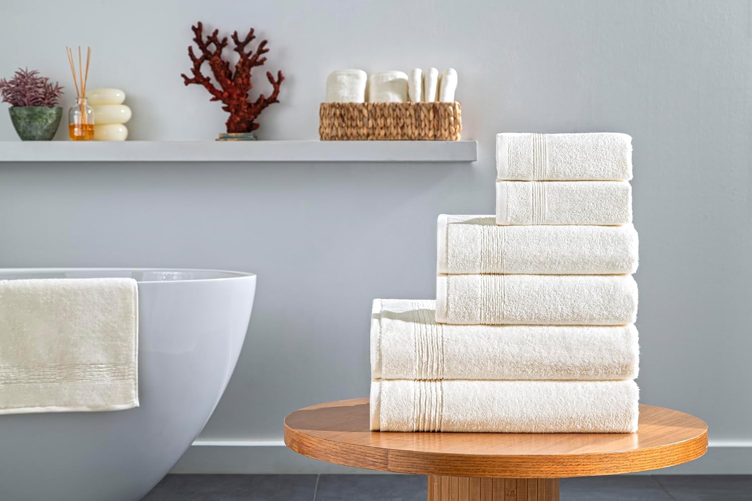 Ozdilek 6-Piece Bath Towel Set, 2 Bath, 2 Hand, 2 Wash, 100% Cotton Turkish Towels, 2 Bath Towels (27x54), 2 Hand Towels (16x30), 2 Washcloths (13x13) (Ivory)