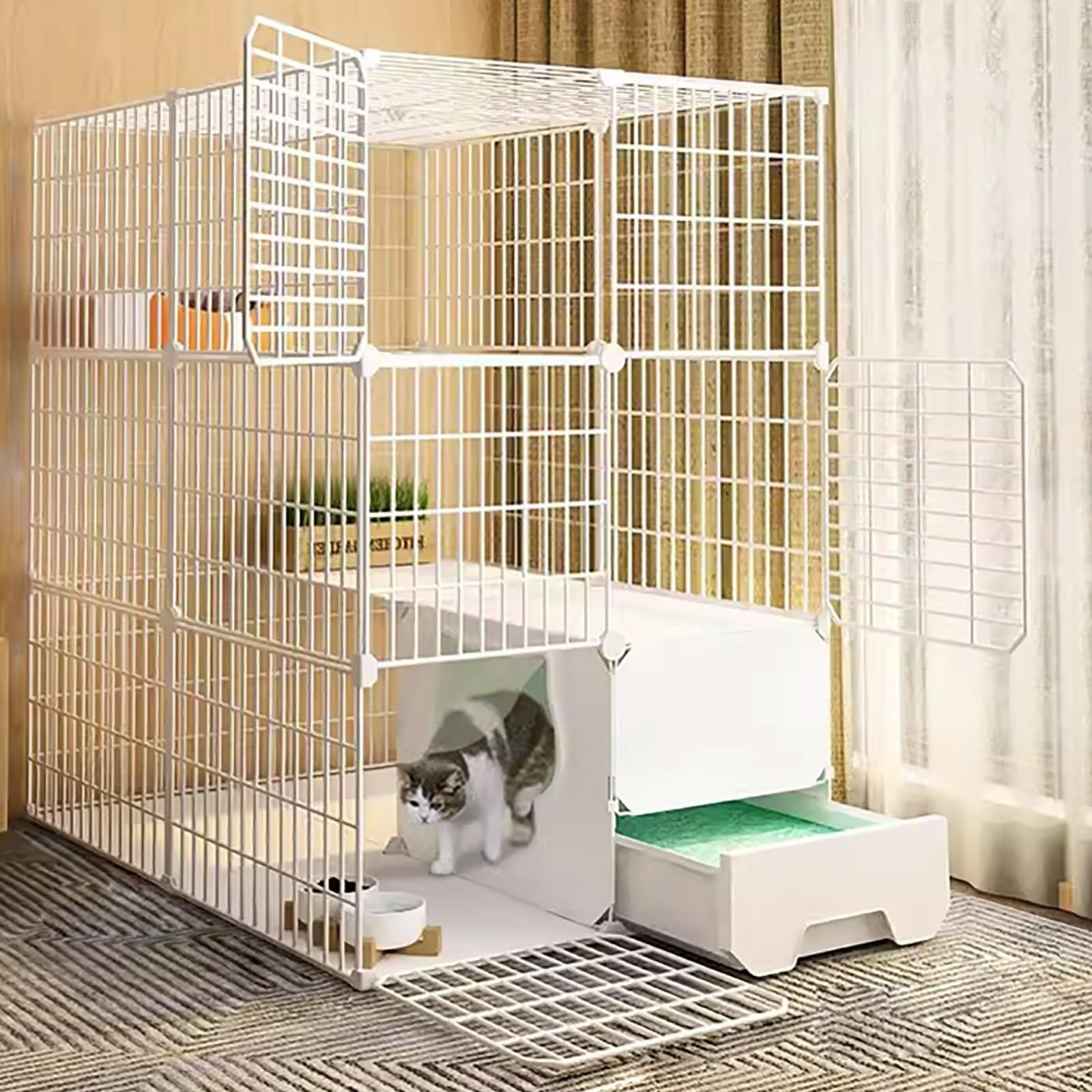 asdchZen Large Cat Cage,Collapsible Metal Cat Cage,Pet Cage,Indoor Cat Cage With Litter Box,With Cat Hammock,Cat Bed,Cat Ladder,Cat Litter Box
