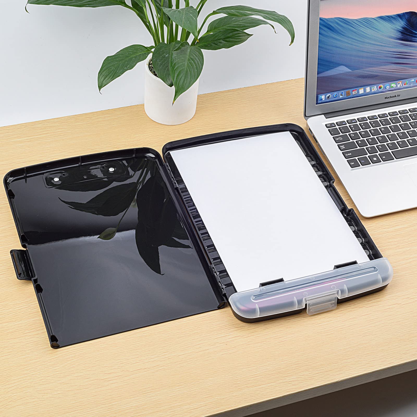 ZCZN Portapapeles de Plástico con Compartimento para Bolígrafos Separado, Clipboard A4 para la Escuela, Utilidad, Oficina Industrial, Personal Médico, Color Negro