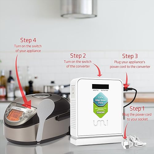 Miniatura 5 de UMI - Convertidor de voltaje reductor de 220 V a 110 V, convertidor de potencia resistente, transformador de potencia con modo automático para