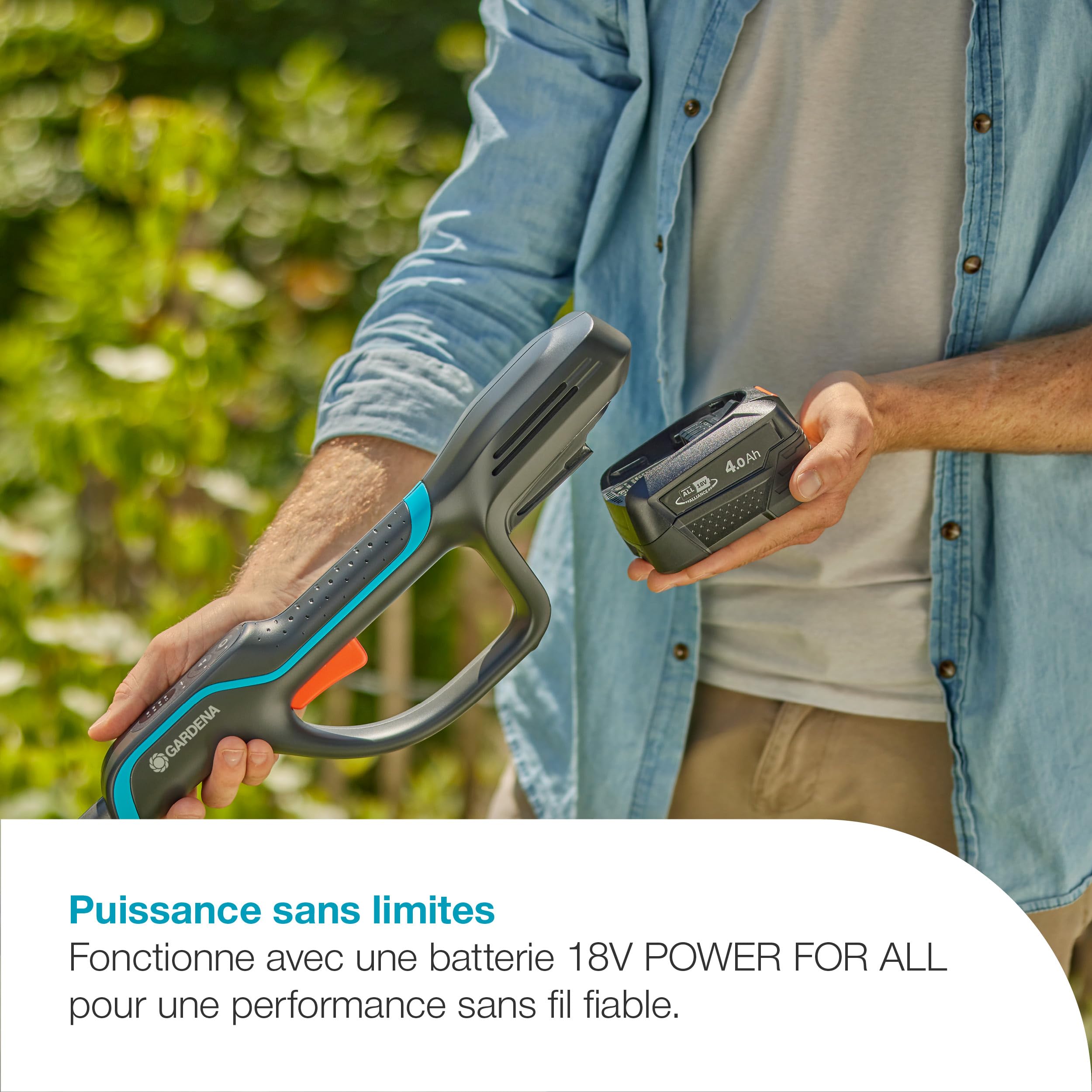 Gardena Coupe-Bordures PowerTrim 30/18V P4A - sans Chargeur ni Batterie: Puissant, Fil Nylon 2 mm, Réglable, pour Herbe Dense, sans Fil (14703-55)