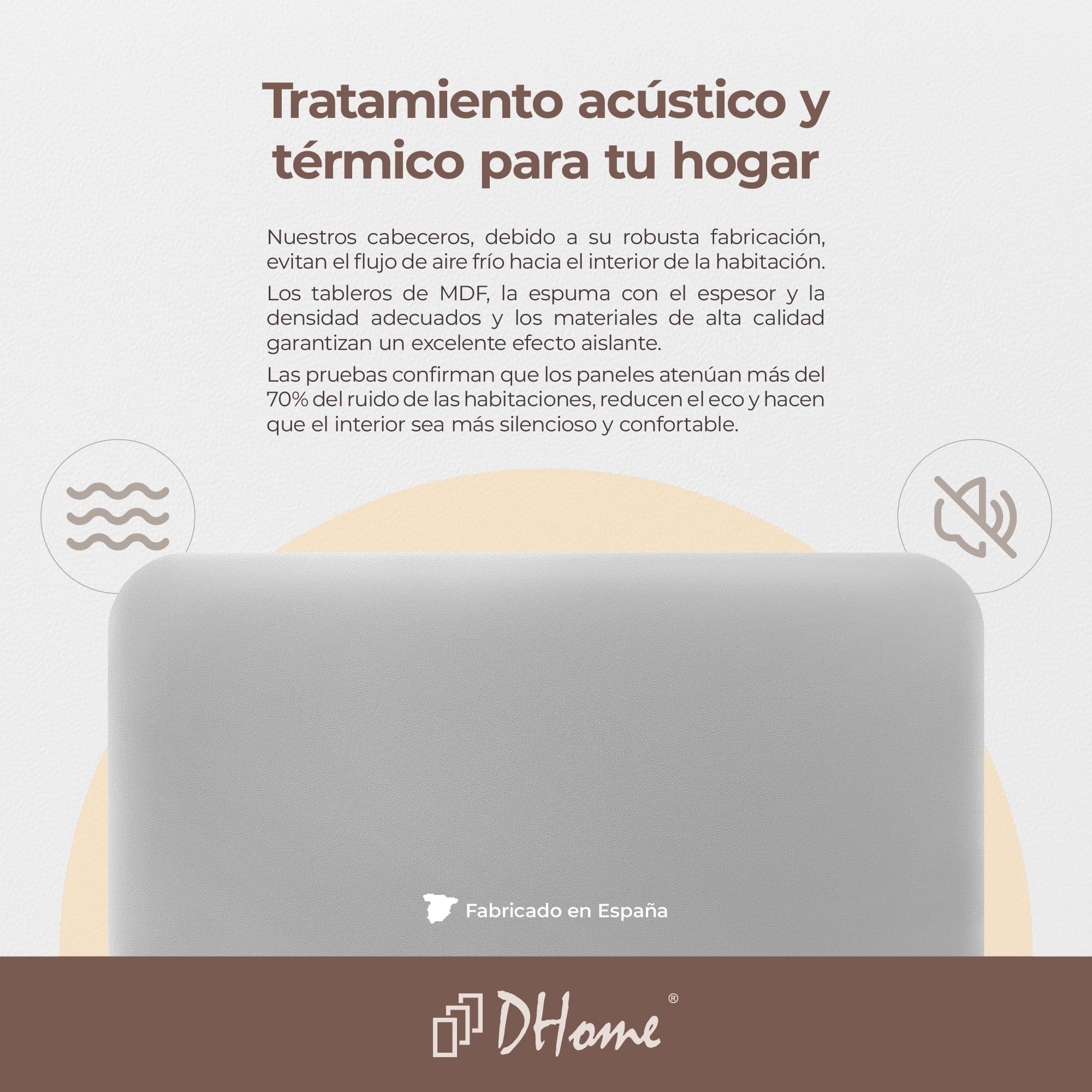 DHOME Cabecero Tapizado Liso Redondeado Polipiel con Patas para Pared Acústicos Cabeceros Absorbentes Cabezal Cama Dormitorio (Gris Claro, 135cm)