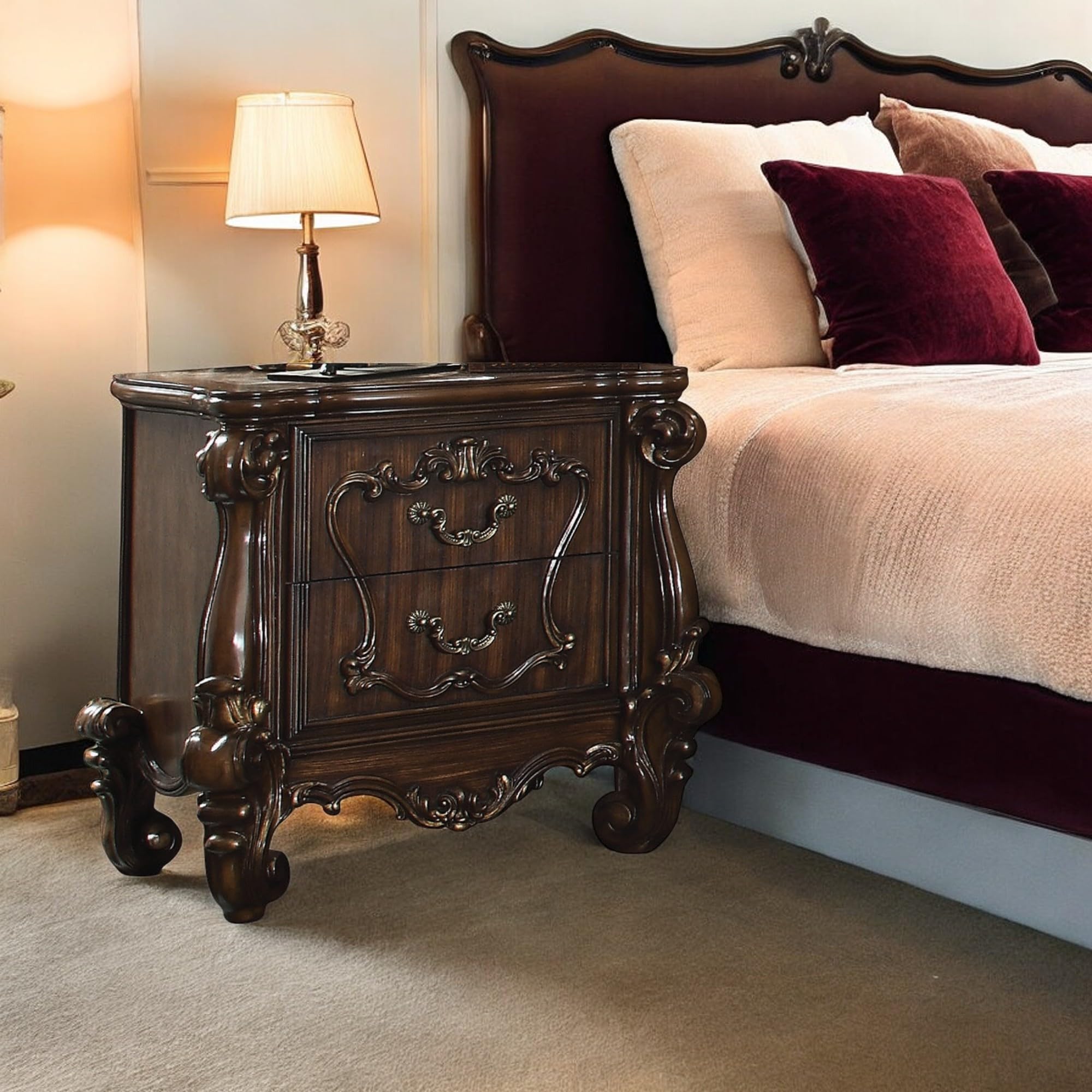 Amazon.com: Acme Versailles 2 Drawer Wood Nightstand in Cherry Oak