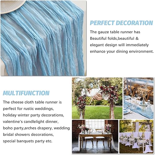 Miniatura 5 de Nialnant Camino de mesa de estopilla azul bebé, camino de mesa bohemio de 13 pies para cocina, cena, fiesta de Año Nuevo azul, decoración de bodas,