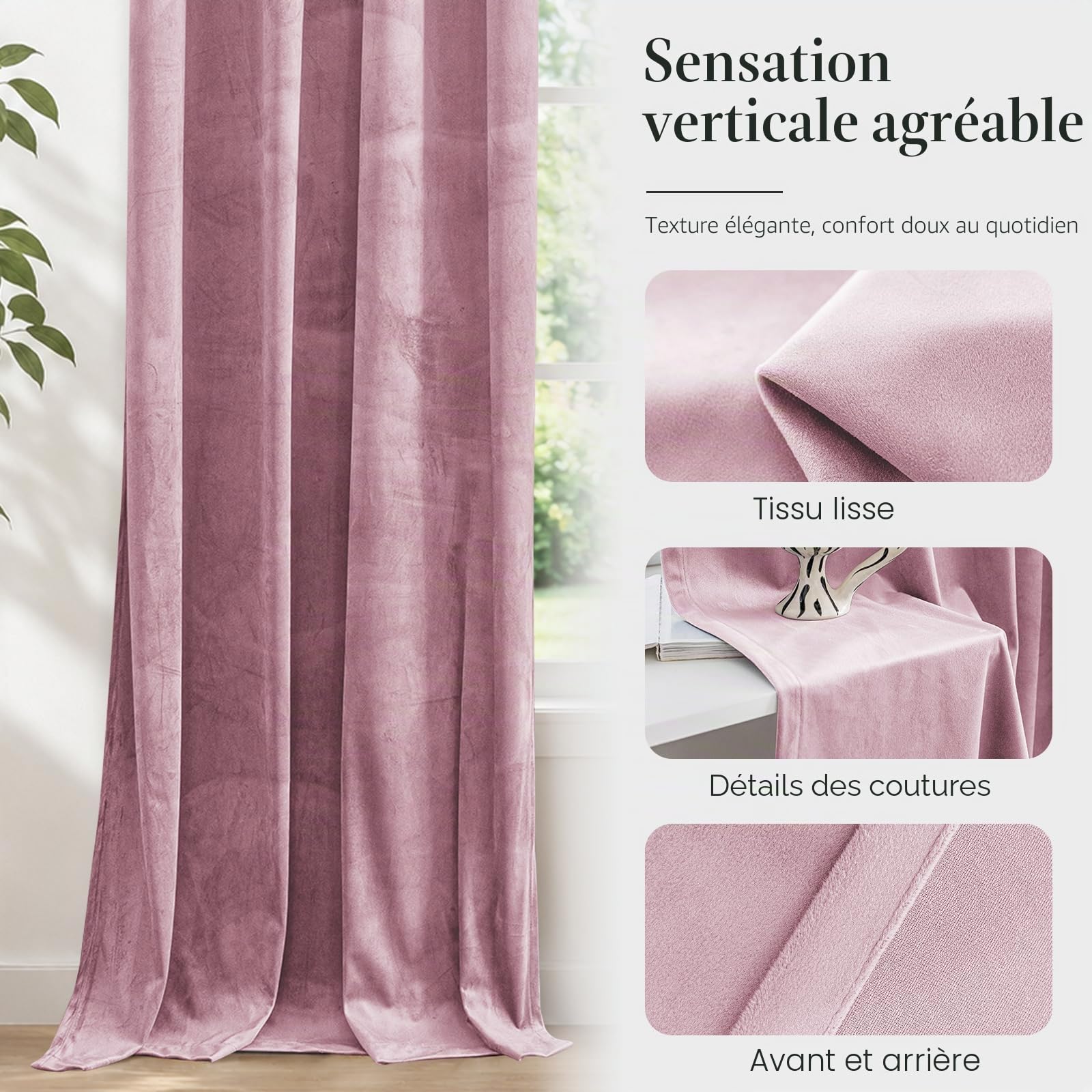 Ystyle Rideau Occultant Velours Lot De 2, 140x145cm, Rose | Rideaux Salon Rideau Thermique Isolant Anti Chaud Intérieurs, Rideau Phonique Anti Bruit, Moderne Chambre Maison Dressing