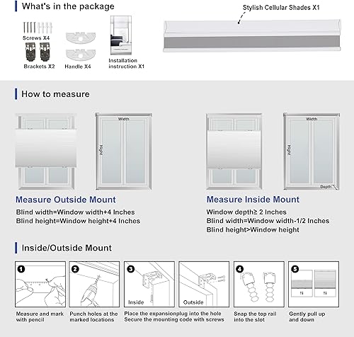 Miniatura 6 de Boolegon Persianas celulares opacas de arriba hacia abajo, sin cordón, con diseño de panal de abeja, para ventanas, tamaño personalizado, blanco, 34