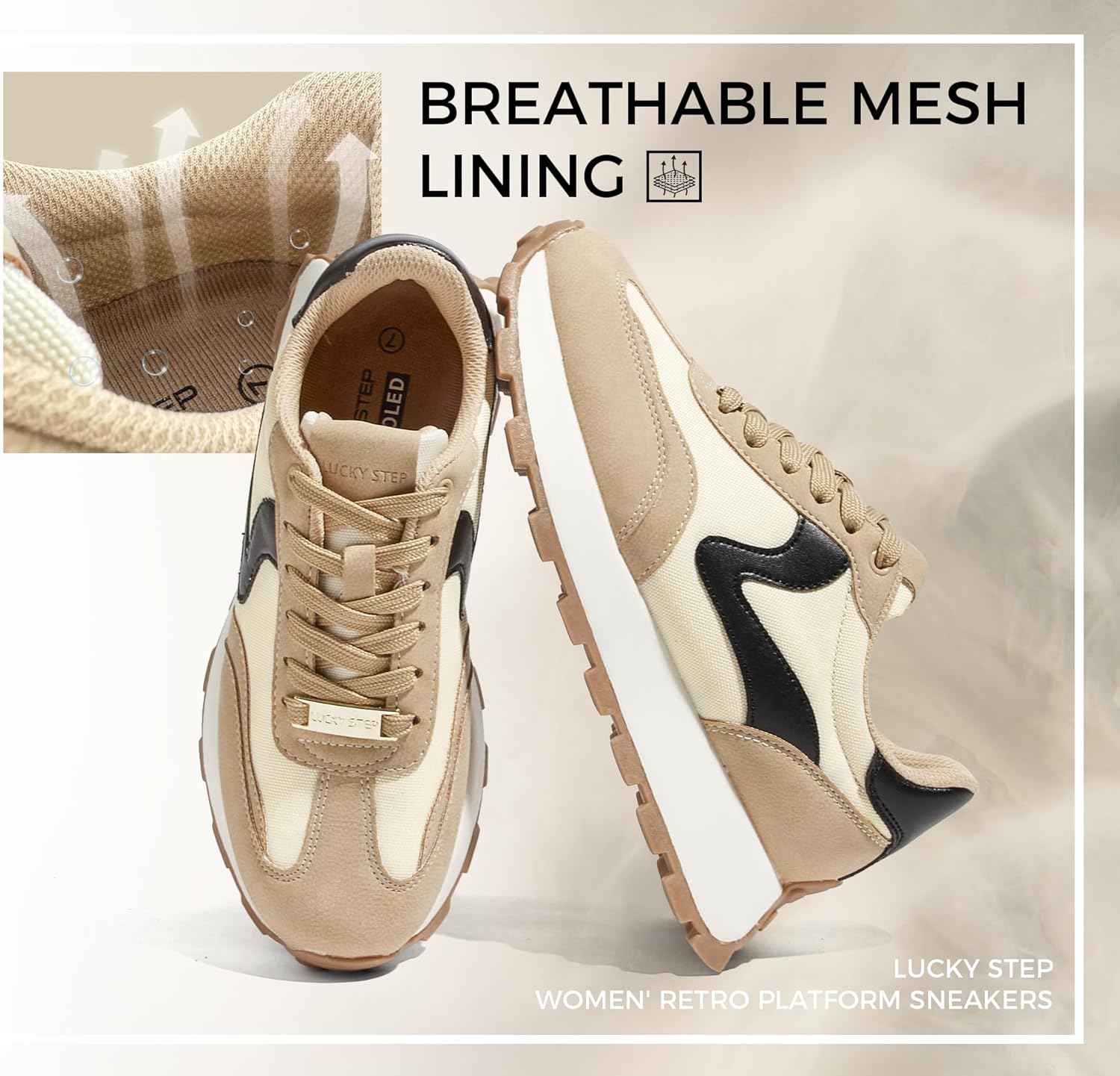 LUCKY STEP Women's Platform Retro Sneakers Classic Tennis Fashion Casual Anti-Slip Lace-up Walking Shoes Running Trendy Color Block Green Footwear - Image 6