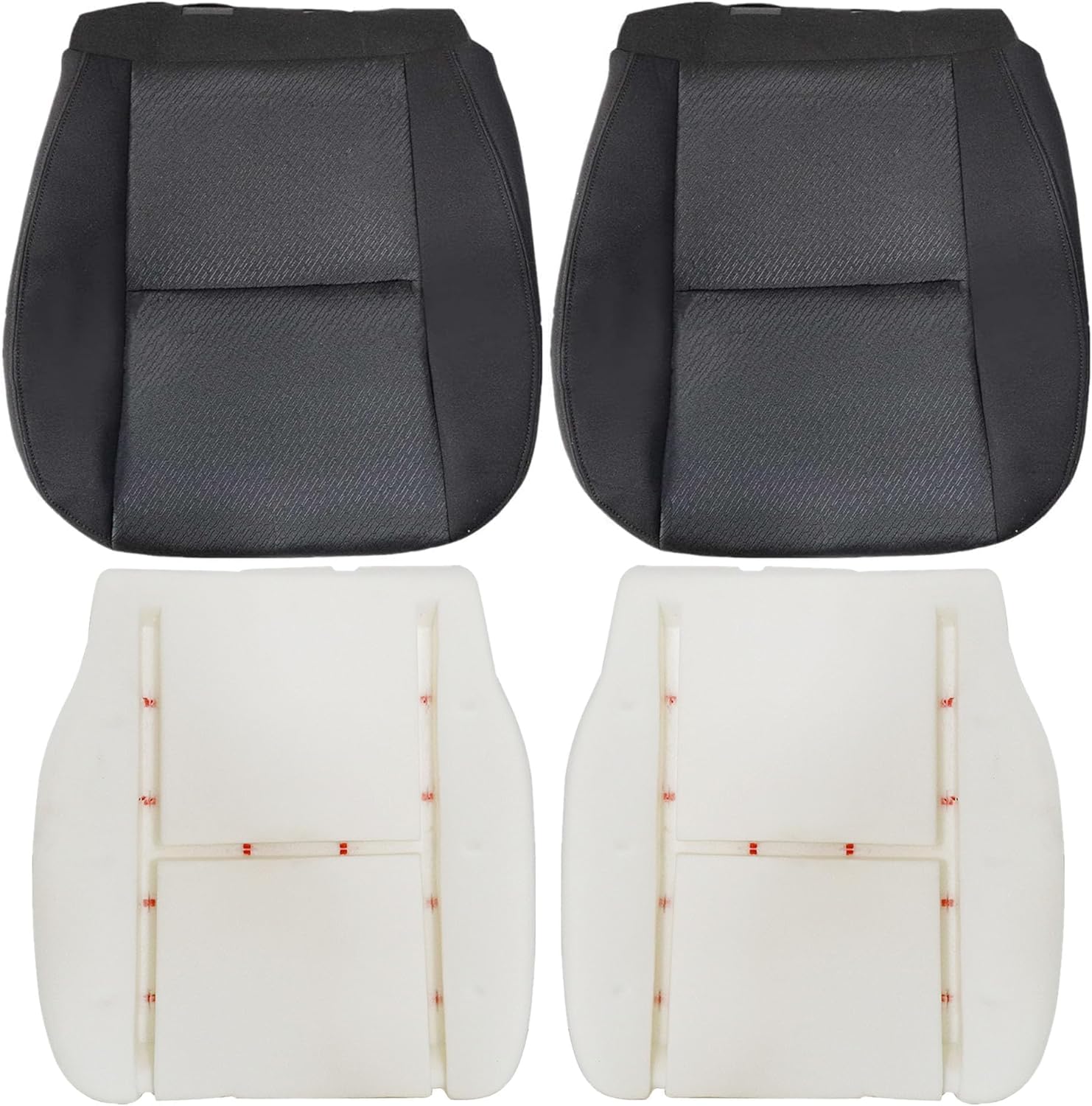 GXARTS Cloth Front Driver and Passenger Side Bottom Seat Cover & Both Bottom Foam Cushion Replacement Black #19C Fit for Chevy Silverado Avalanche Suburban Tahoe GMC Sierra Yukon 2007-2014