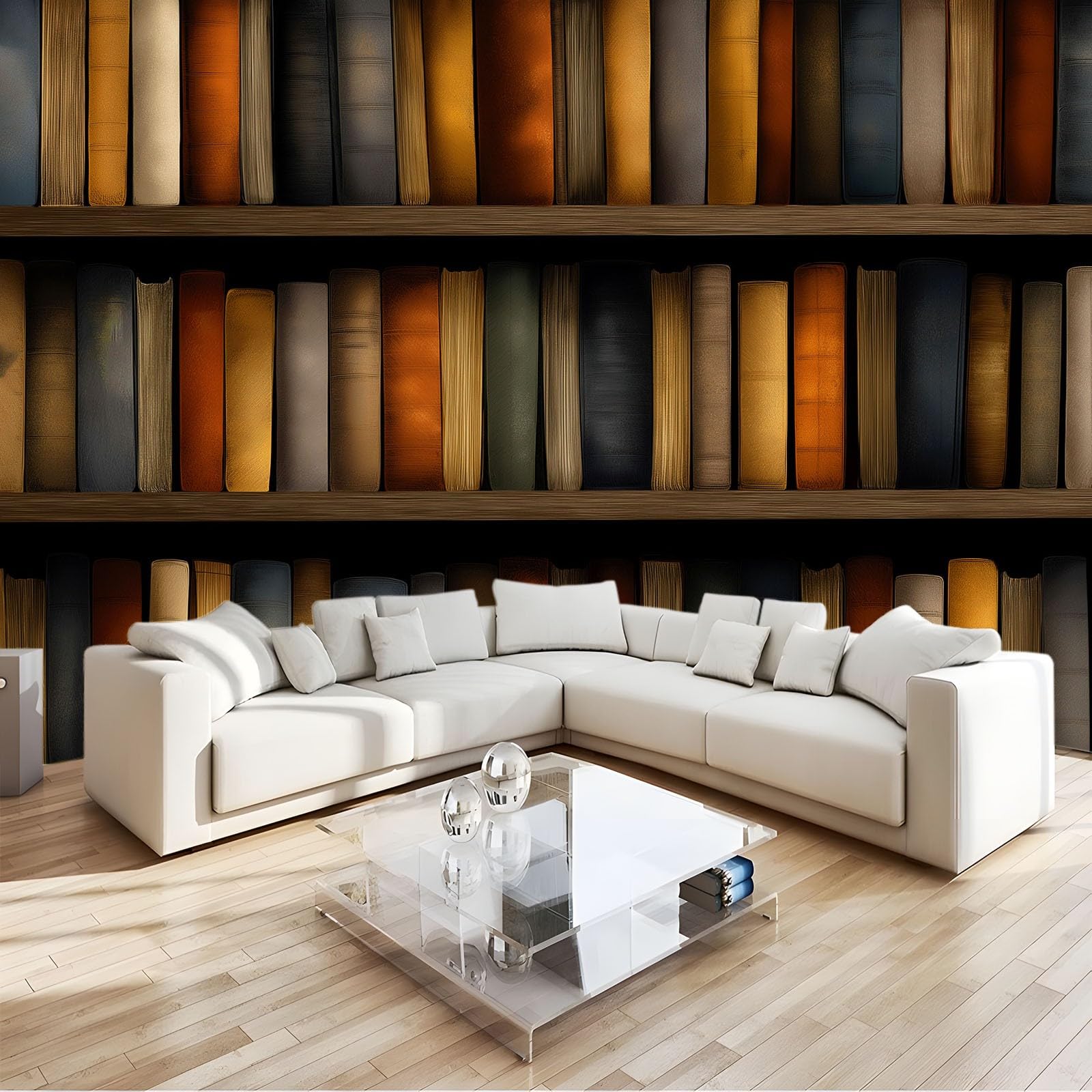 Papier peint étagères à livres géant 500x280 cm pour habiller grand mur