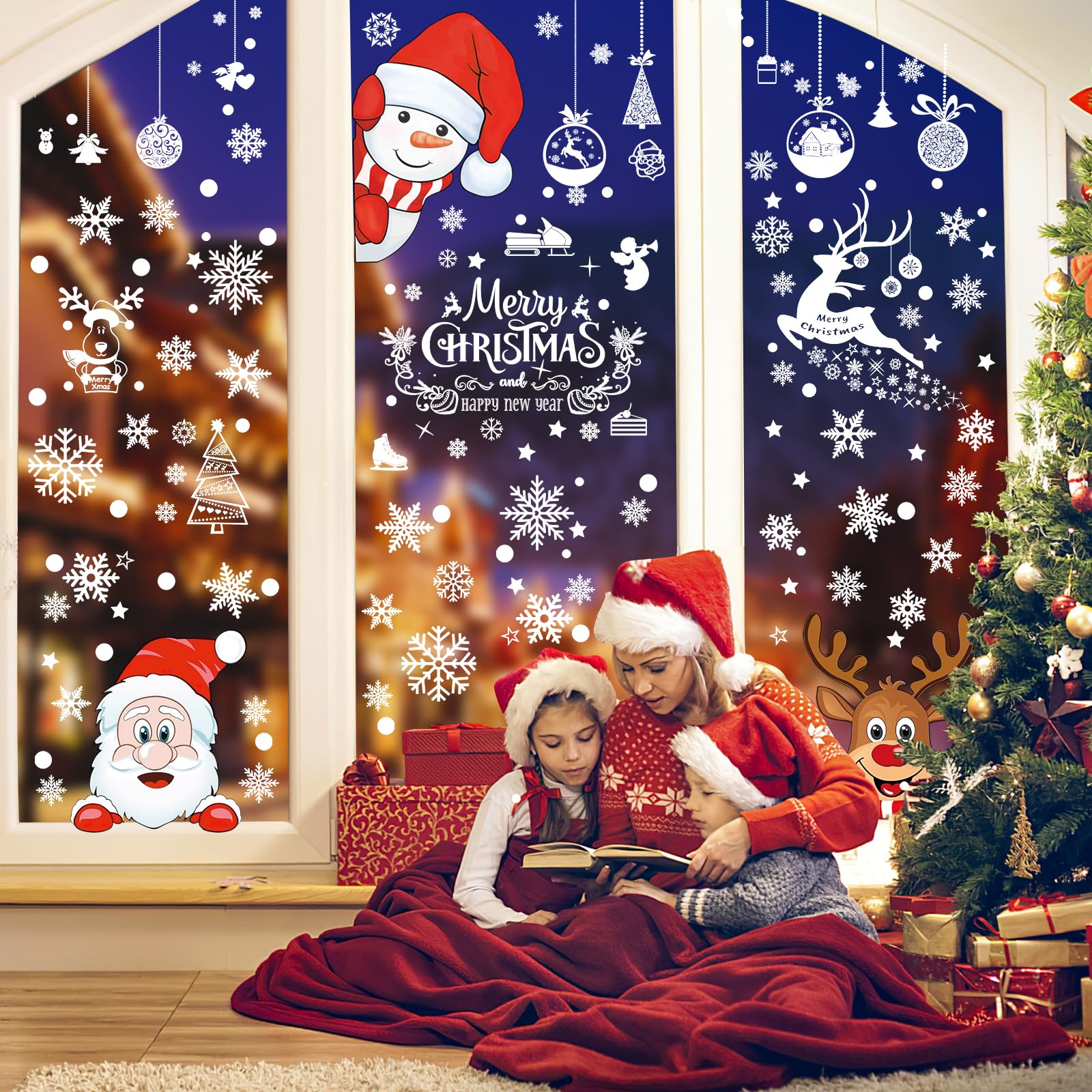 Noël Autocollants Fenetre Renne Noël Stickers Muraux Amovibles Mur De