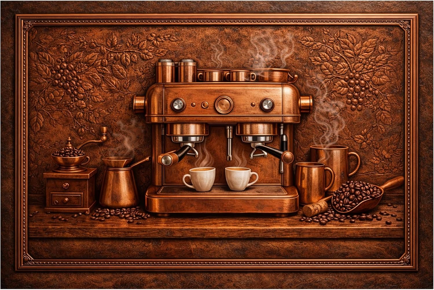 UVionArt Tempered Glass Backsplash, Rustic Coffee Machine Glass Kitchen Backsplash, Vintage Espresso Decorative Wall Panel, Heat Resistant Stove Splashback, Custom Glass Panel for Kitchen