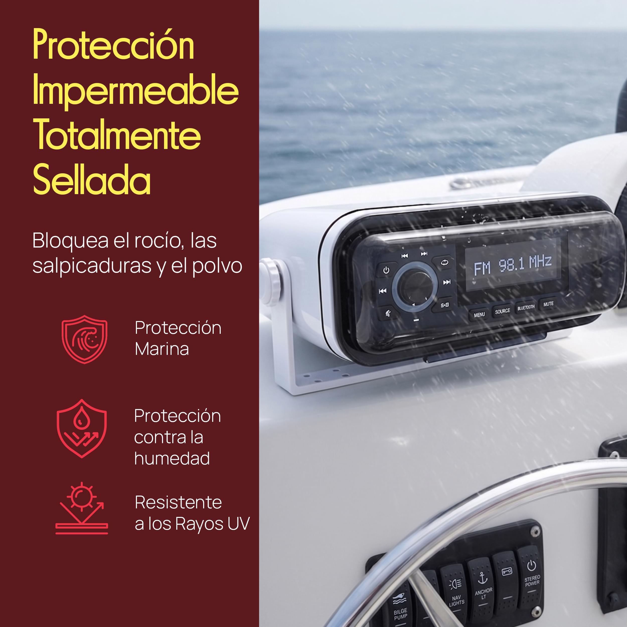 Pyle Carcasa de Radio para Barco, Cubierta Protectora, contra Salpicaduras, con Tapa Abatible, Facil de Montar