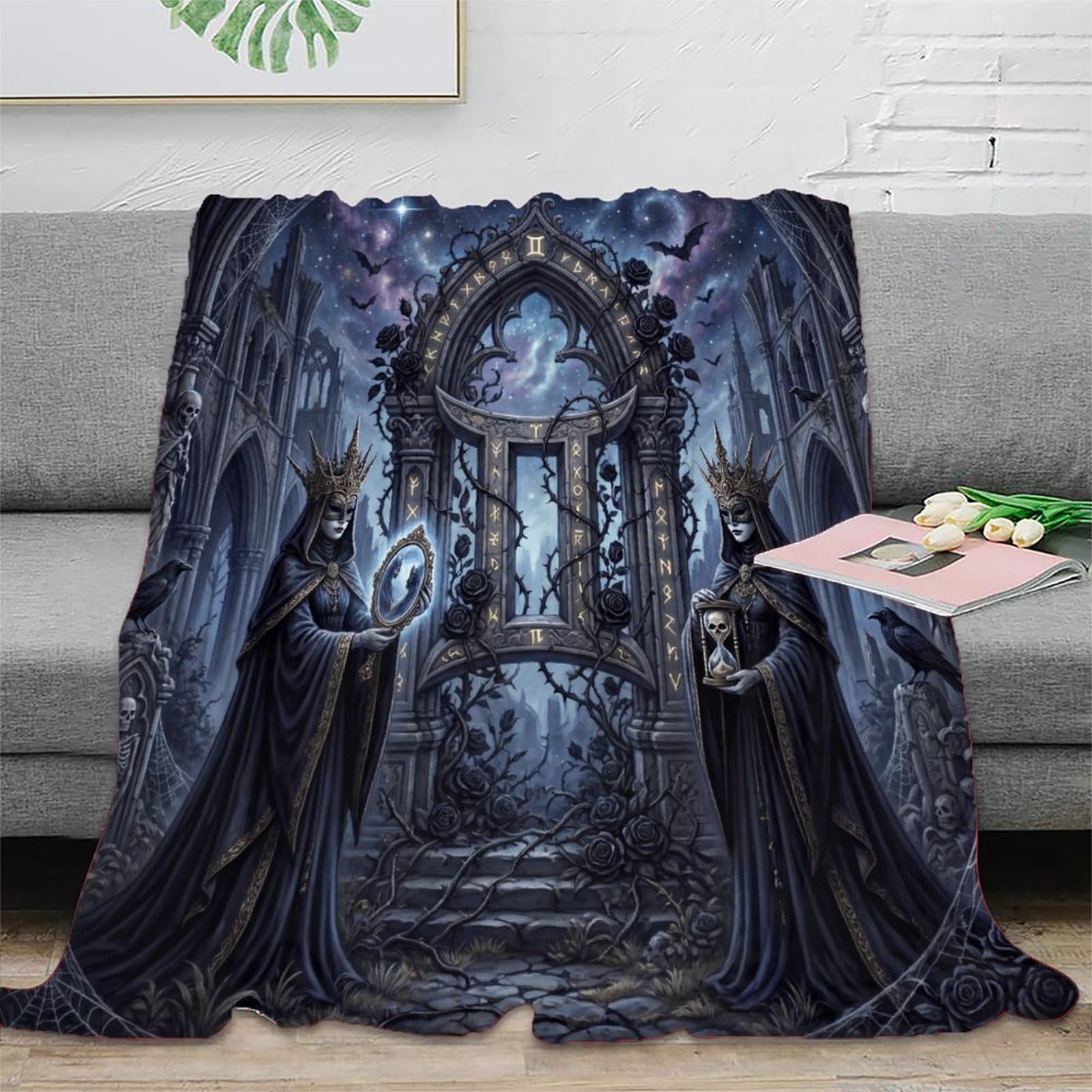 W7C8U2X3 Gemini Zodiac Mystical Gothic Warm Throw Blanket, Sofa Living Room
