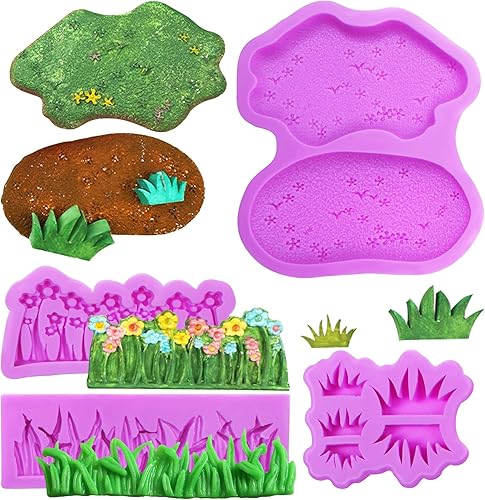 Moldes de silicona para chocolate, 4 paquetes de flores de piedra para decoración de pasteles de jardín, decoración de cupcakes, arcilla, borde de