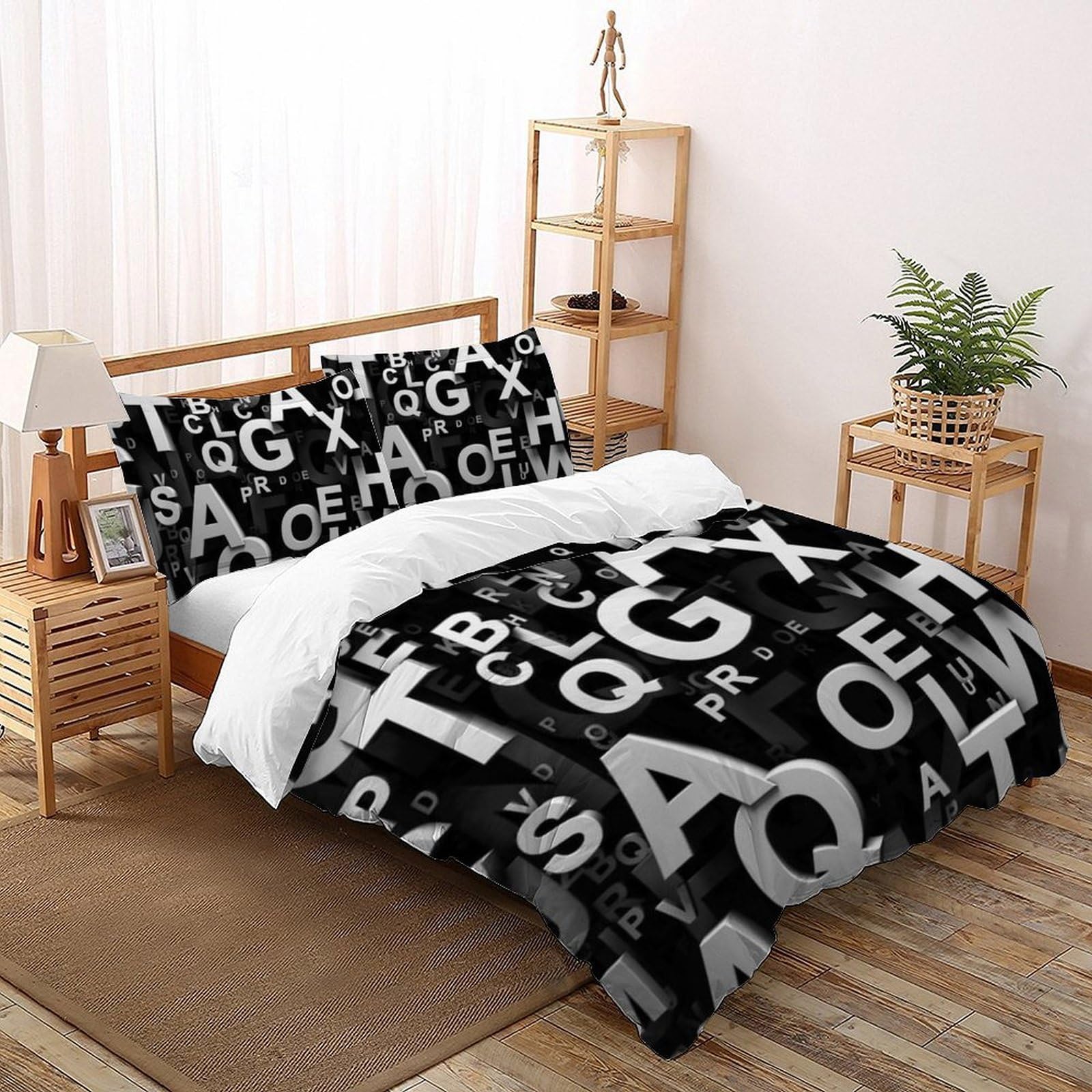 Housse de couette 3D garçon motif lettre graffiti 220x240cm pour lit King avec taies d'oreiller