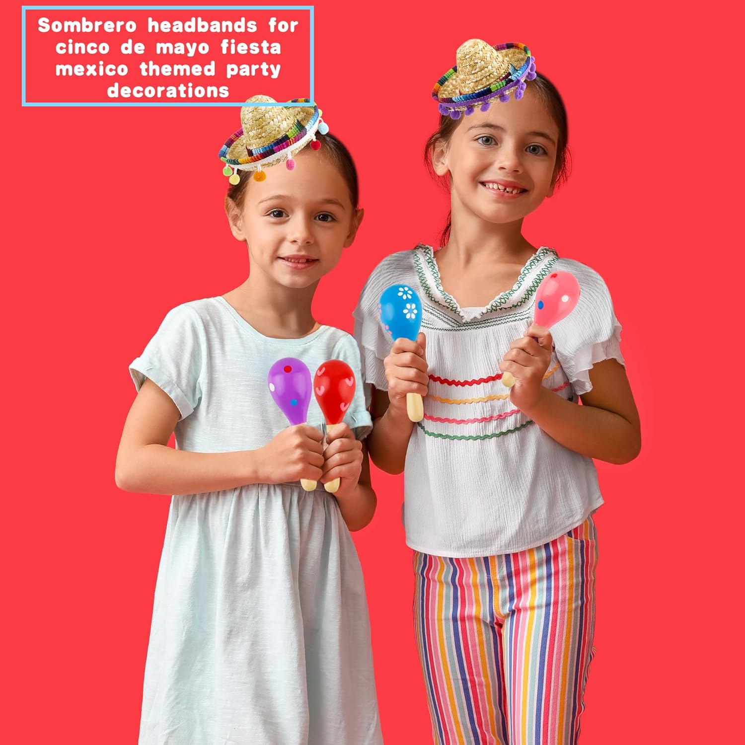 36 Pcs Fiesta Party Favors Including 12 Cinco De Mayo Fabric Sombrero Headband with 24 Wooden Fiesta Maracas for Mexican Fiesta Party Decoration Supplies