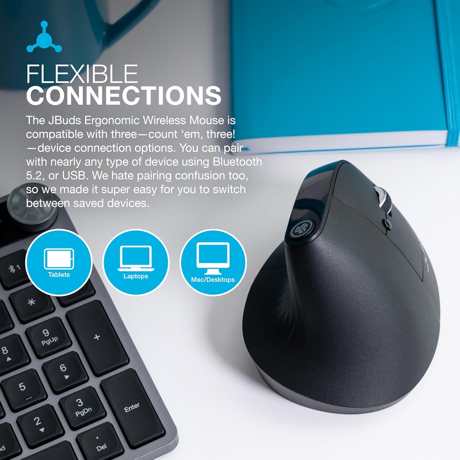 JLab Work Bundle, Epic Wireless Keyboard and JBuds Ergonomic Vertical Mouse