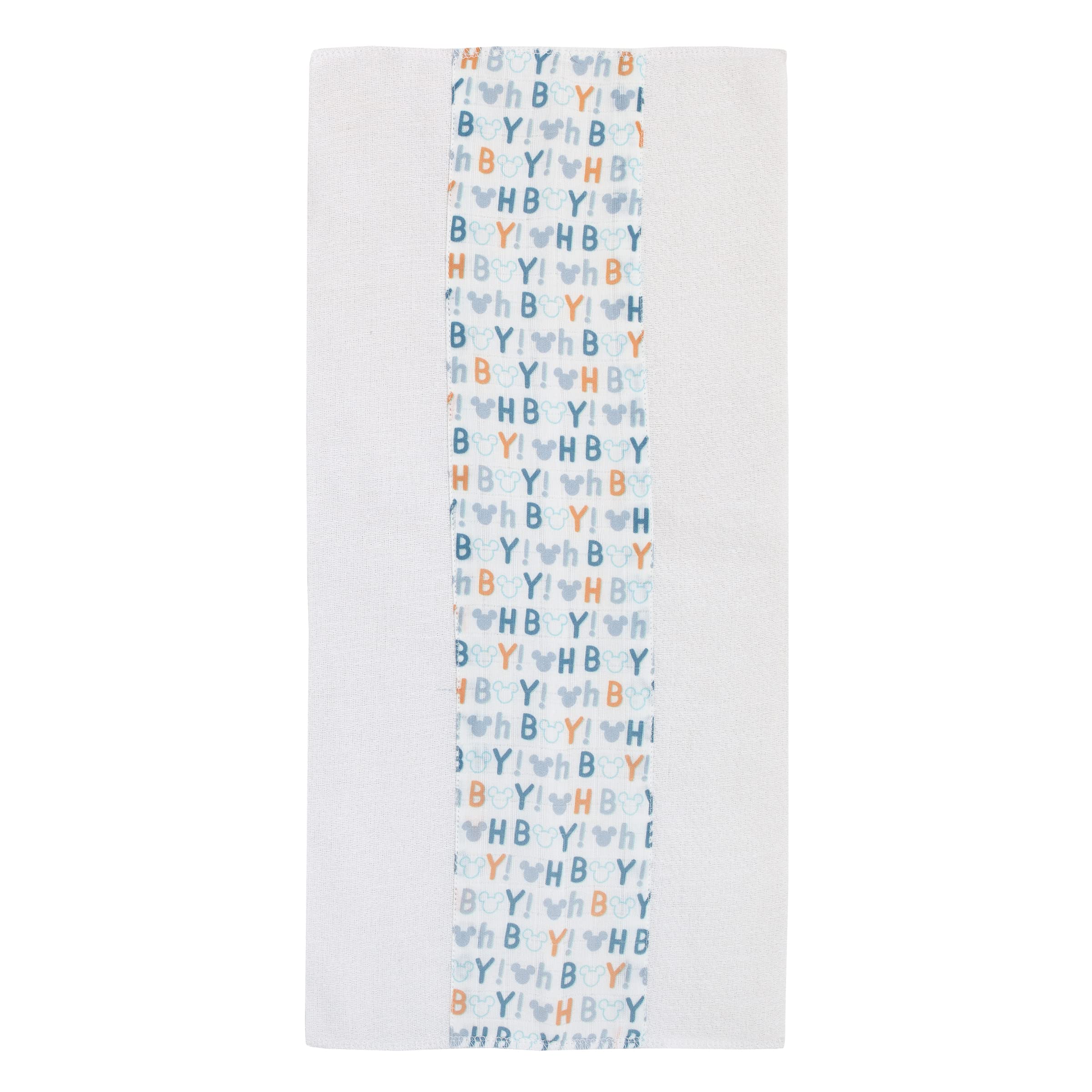 Disney Mickey Mouse Blue, White, and Orange 2Pk 100% Cotton 10" x 20" Muslin Burp Cloths