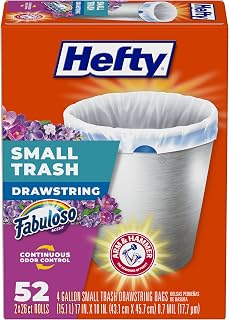 Hefty 4 Gallon Small Trash Bags Fabuloso Scent 52 Count - ARM & HAMMER Odor Control Drawstring Liners
