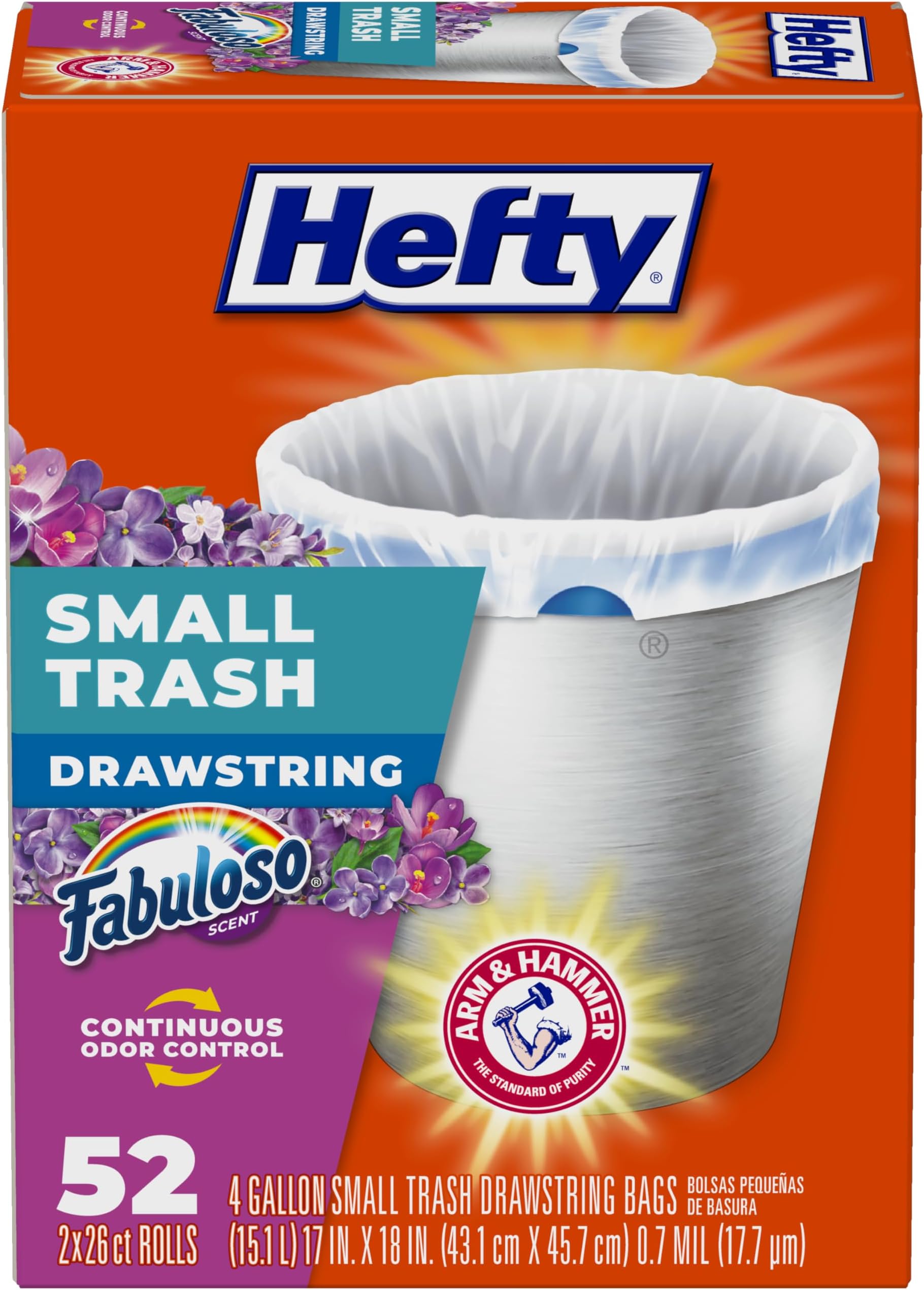 Hefty Small Trash Bags, Fabuloso Scent, 4 Gallon, 52 Count