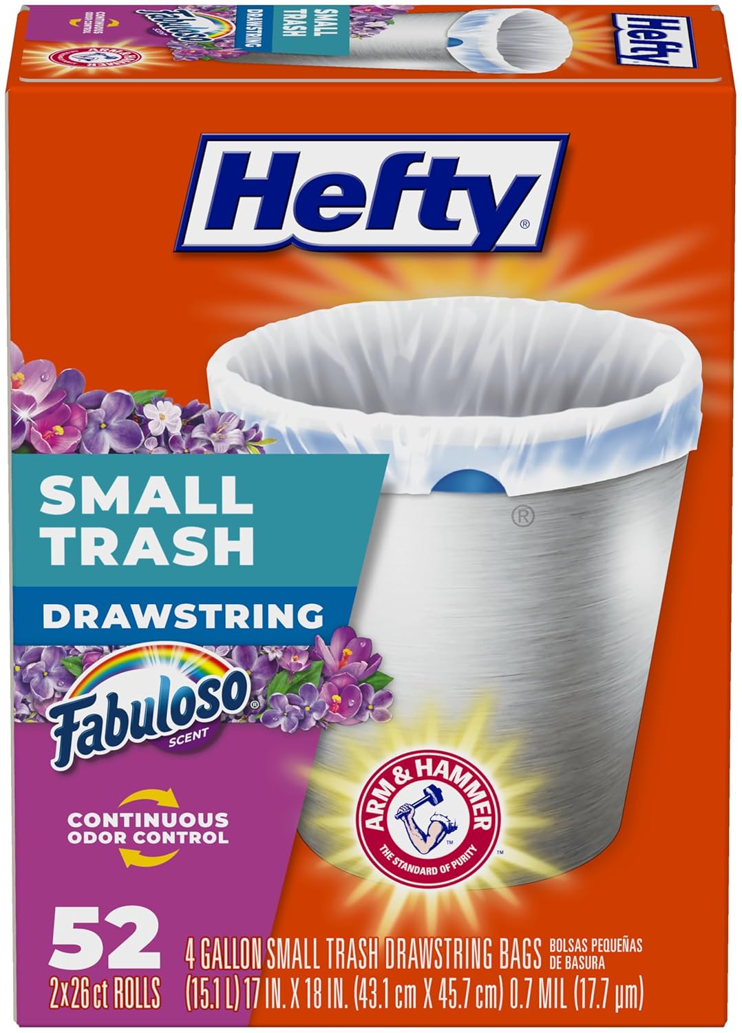 Hefty Small Trash Bags Fabuloso Scent 4 Gallon 52 Count