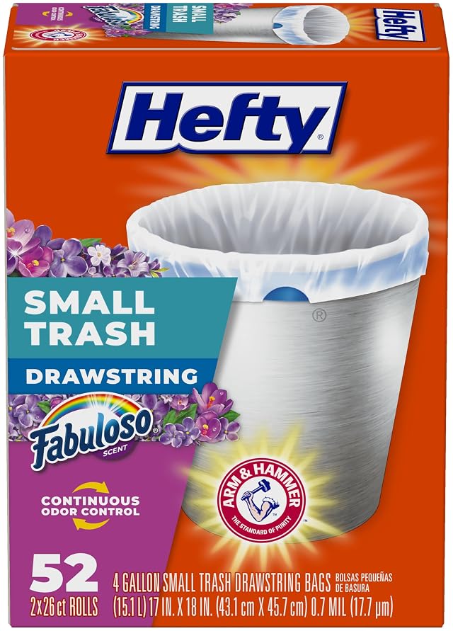 Hefty Small Trash Bags Fabuloso Scent 4 Gallon 52 Count