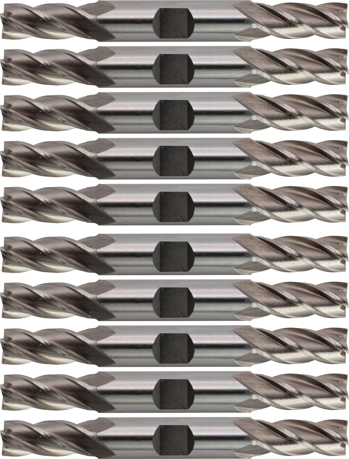 10 pcs M2 High-Speed Steel End Mills, Square Nose, Double End, Bright (Uncoated) Finish, 7/16 Mill Diameter, 1 Length of Cut, 4 1/8 Overall Length, 4 Flute, Center Cutting