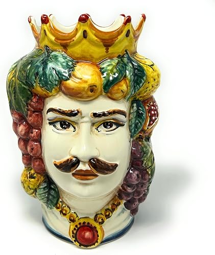 Italian Ceramic Art Head Face Male Vase Small Testa di Moro (Sicily) for Planter Indoor/Outdoor Pottery Hand Painted Made in Italy Tuscan