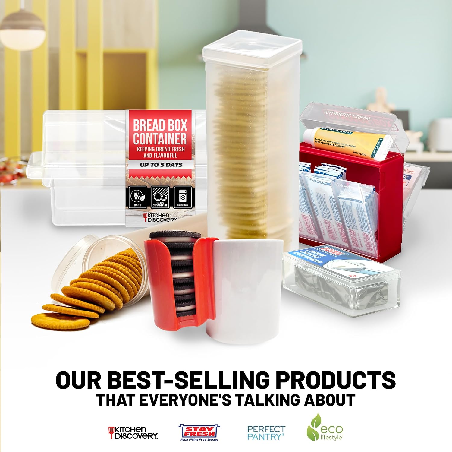 Kitchen Discovery Plastic Bread Box Container Preserve Bread Up To 5 Days and Keep Flavor and Freshness - Bread Box Plastic Storage
