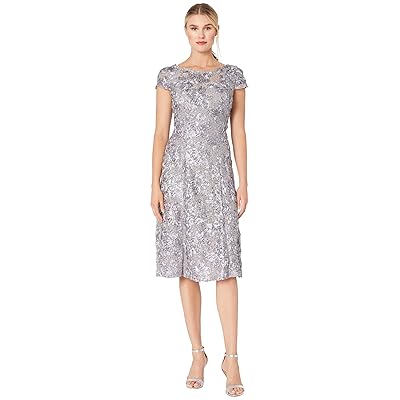 Alex Evenings Tea Length A Line Rosette Dress Women