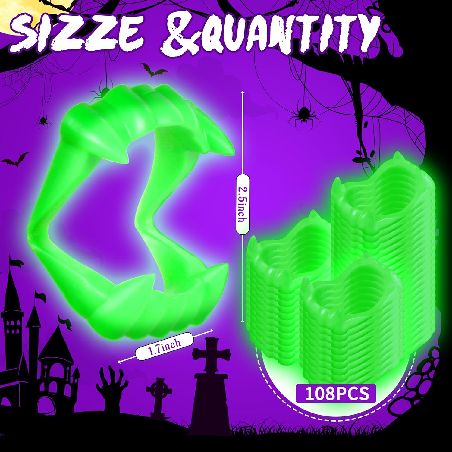 12/30/50/108PCS Glow in the Dark Vampire Plastic Fake Fang Teeth Halloween Costume Prop Goodie Bag Filler Party Favor