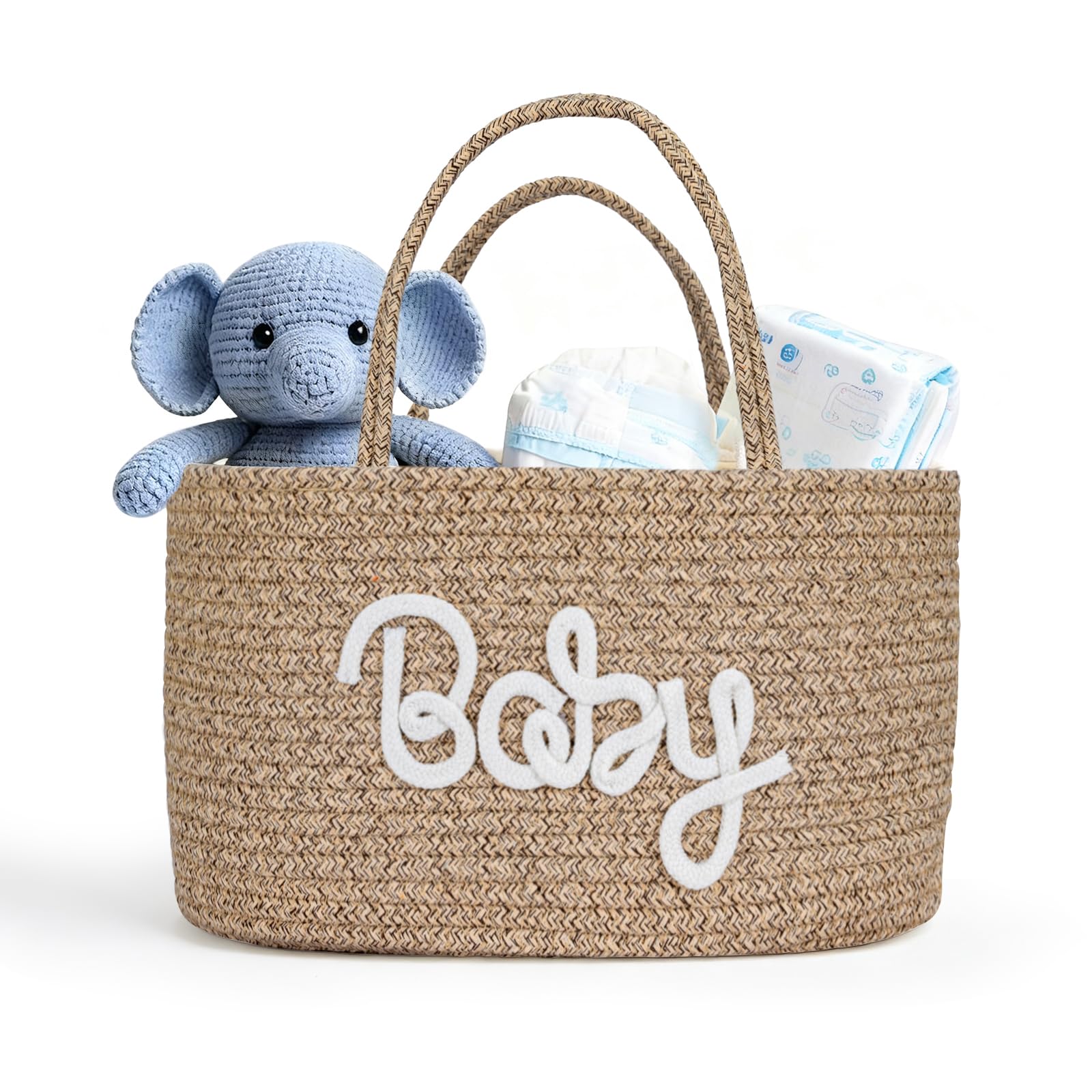 M.J COMFY-LIFE Baby Diaper Caddy Organiser,Nappy Caddy, Portable Nursery Storage Basket with Changeable Compartments,Cotton Woven Rope — image 1