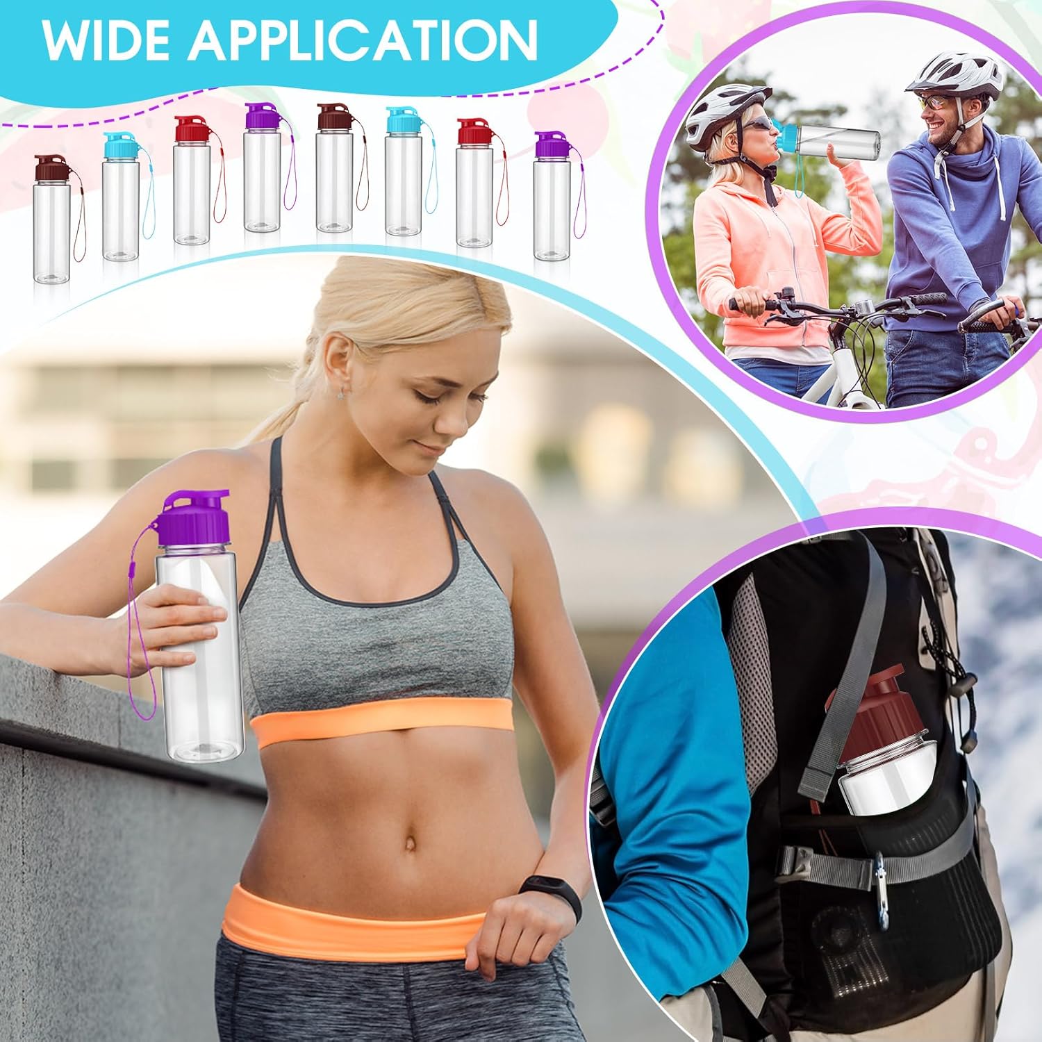 Maxcheck 30 Pieces Water Bottle Bulk 17 oz Plastic Sports Water Bottles Bulk with Handle Strap Lightweight Leakproof Drink Flip Top for Adults Fit Gym(Classic Style,Blue,Purple,Red,Coffee Color) - Image 3