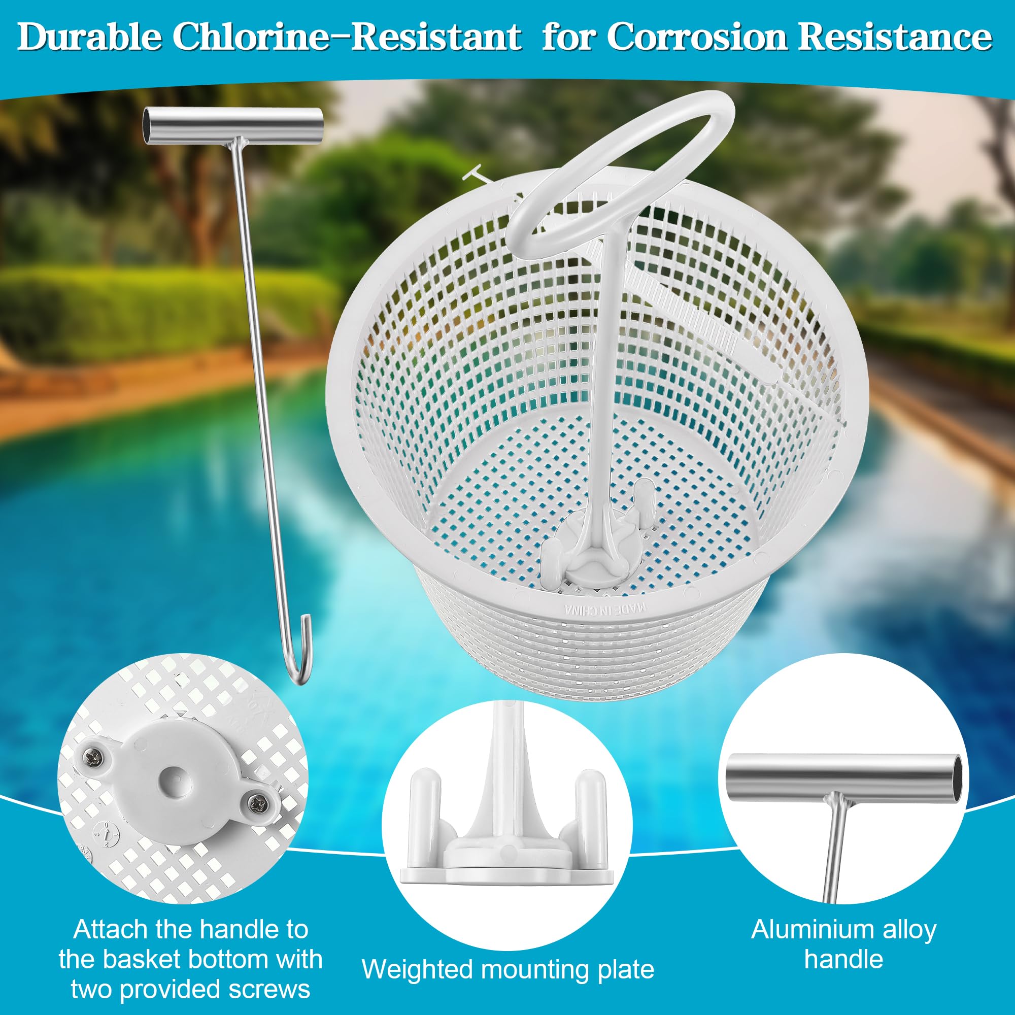 Saillong Mango de cesta de skimmer, gancho de cesta de skimmer de piscina, cesta universal para skimmer con asa, se adapta a todas las cestas de skimmer, mantiene las manos limpias y seguras