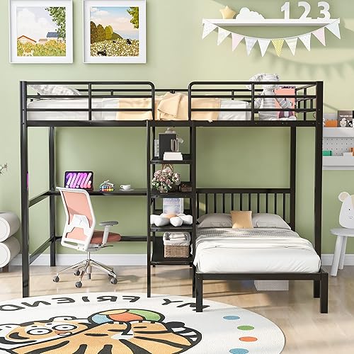 Miniatura 3 de DHHU Marcos de cama para niños y niñas, cama de piso tamaño Queen cama de madera con cabecero, color blanco