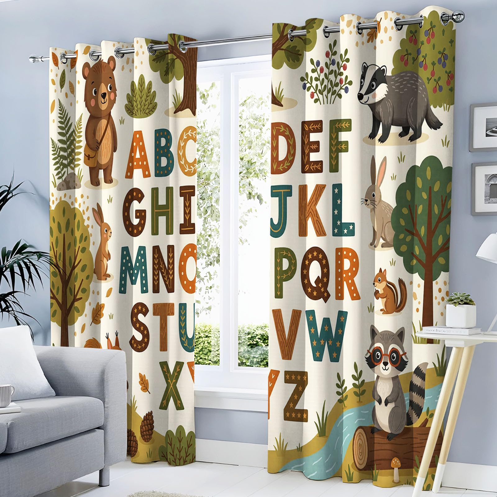 Illustration l'alphabet rideau occultant pour chambre bébé forêt
